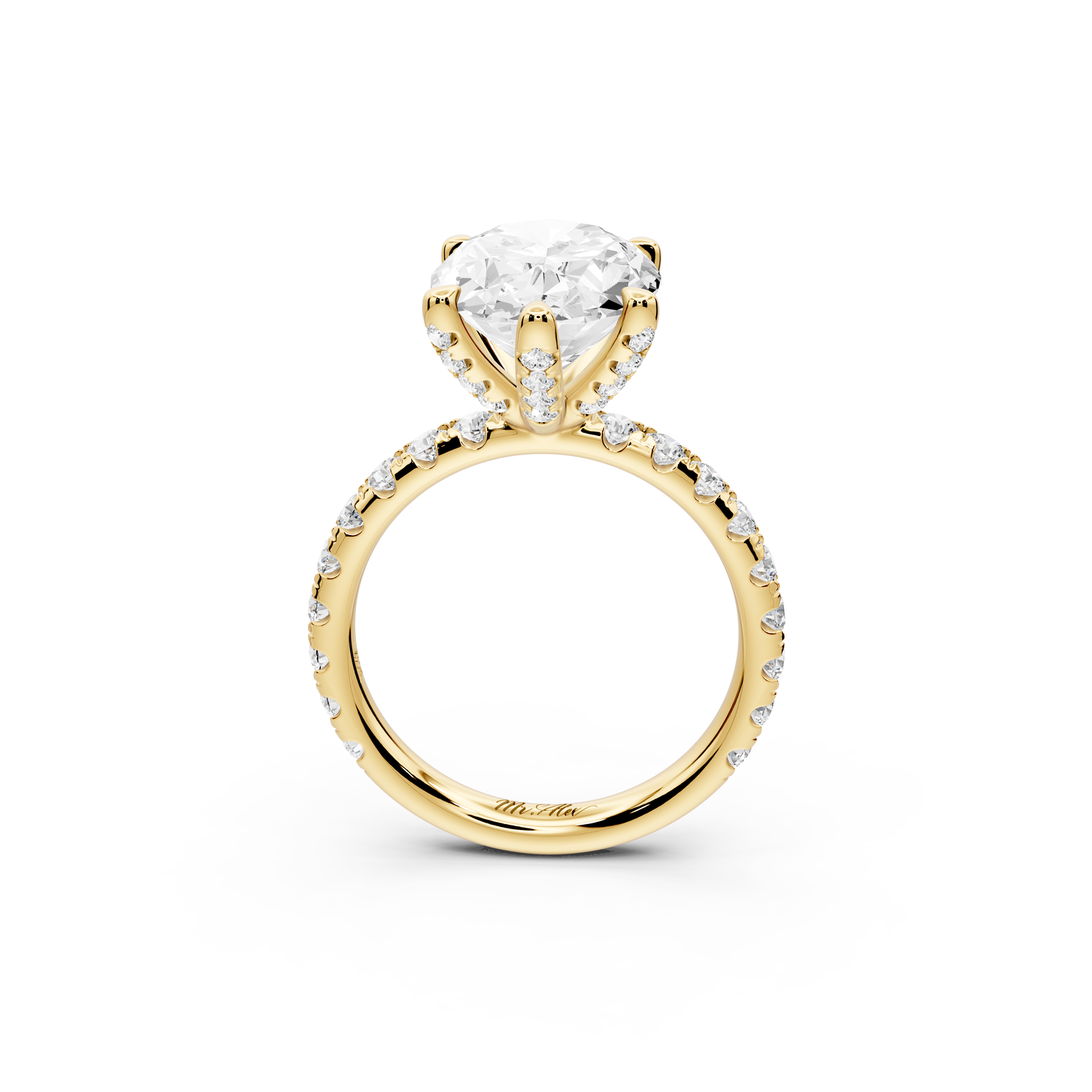 Elise - 3ct 14k yellow gold oval diamond 6-Talon Prong Diamond Crown with Pavé Engagement Ring