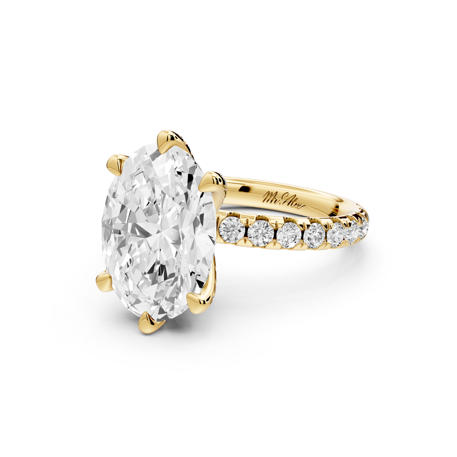 Elise - 3ct 14k yellow gold oval diamond 6-Talon Prong Diamond Crown with Pavé Engagement Ring