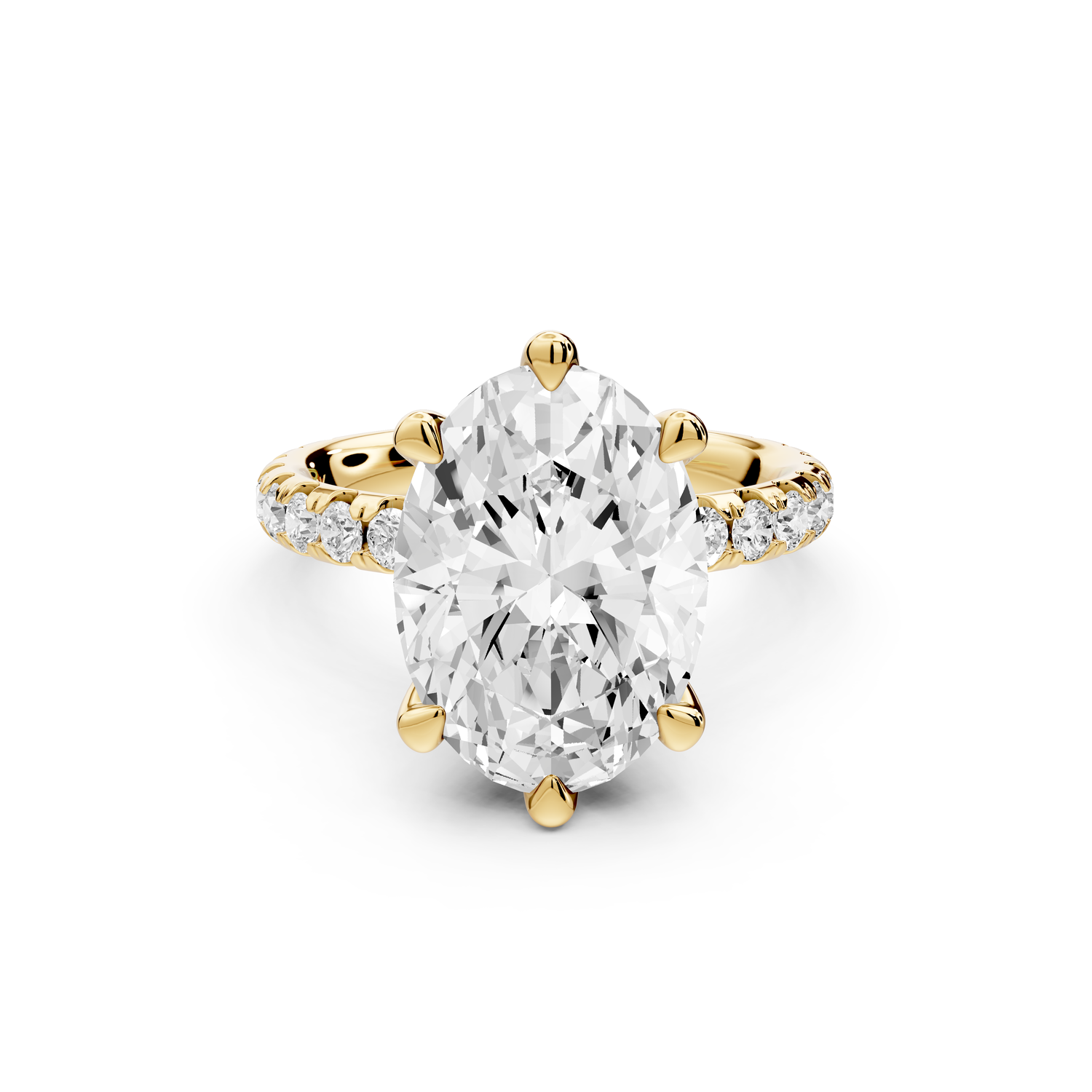 Elise - 3ct 14k yellow gold oval diamond 6-Talon Prong Diamond Crown with Pavé Engagement Ring