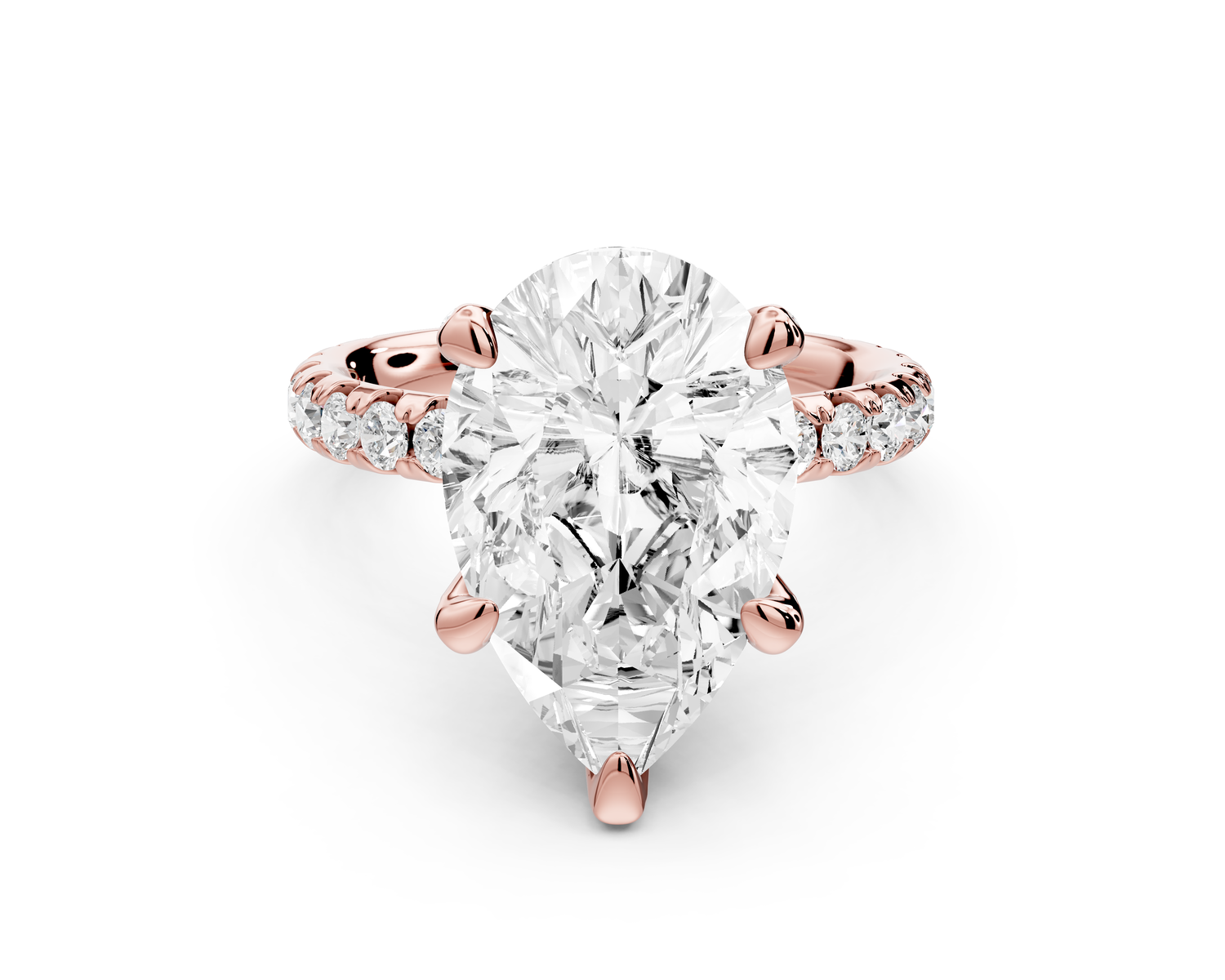 Elise - 3ct 18k rose gold pear diamond 6-Talon Prong Diamond Crown with Pavé Engagement Ring