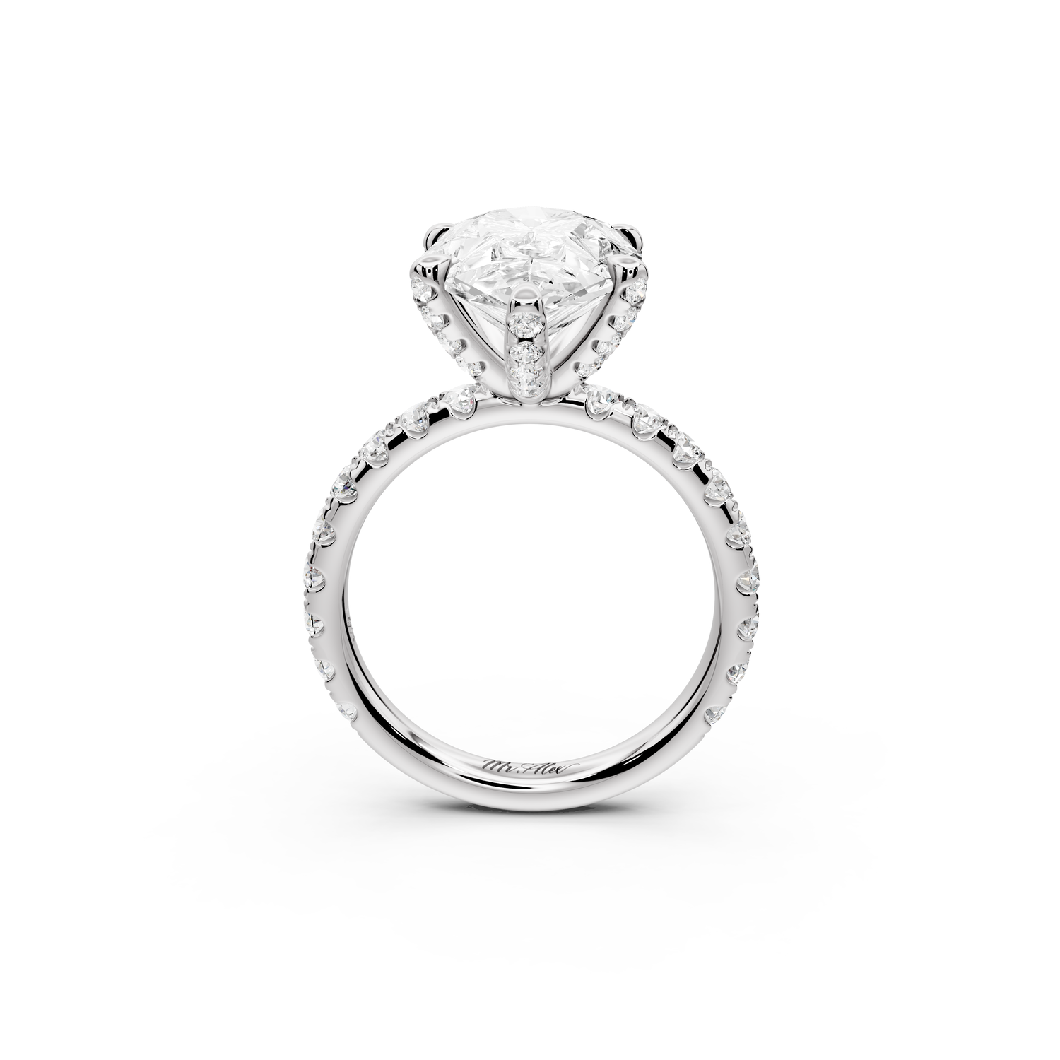 Elise - 3ct 14k white gold pear diamond 6-Talon Prong Diamond Crown with Pavé Engagement Ring