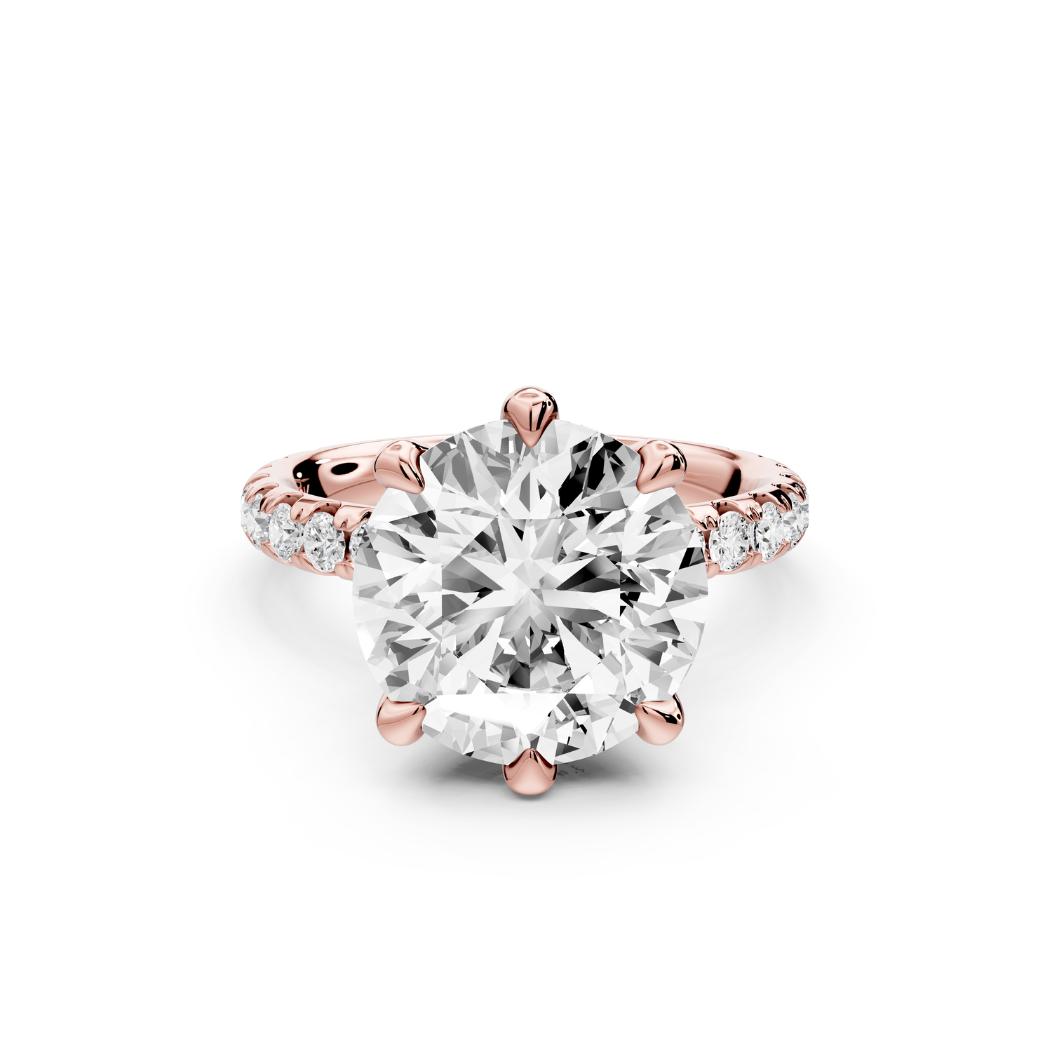 Elise - 3ct 14k rose gold round diamond 6-Talon Prong Diamond Crown with Pavé Engagement Ring