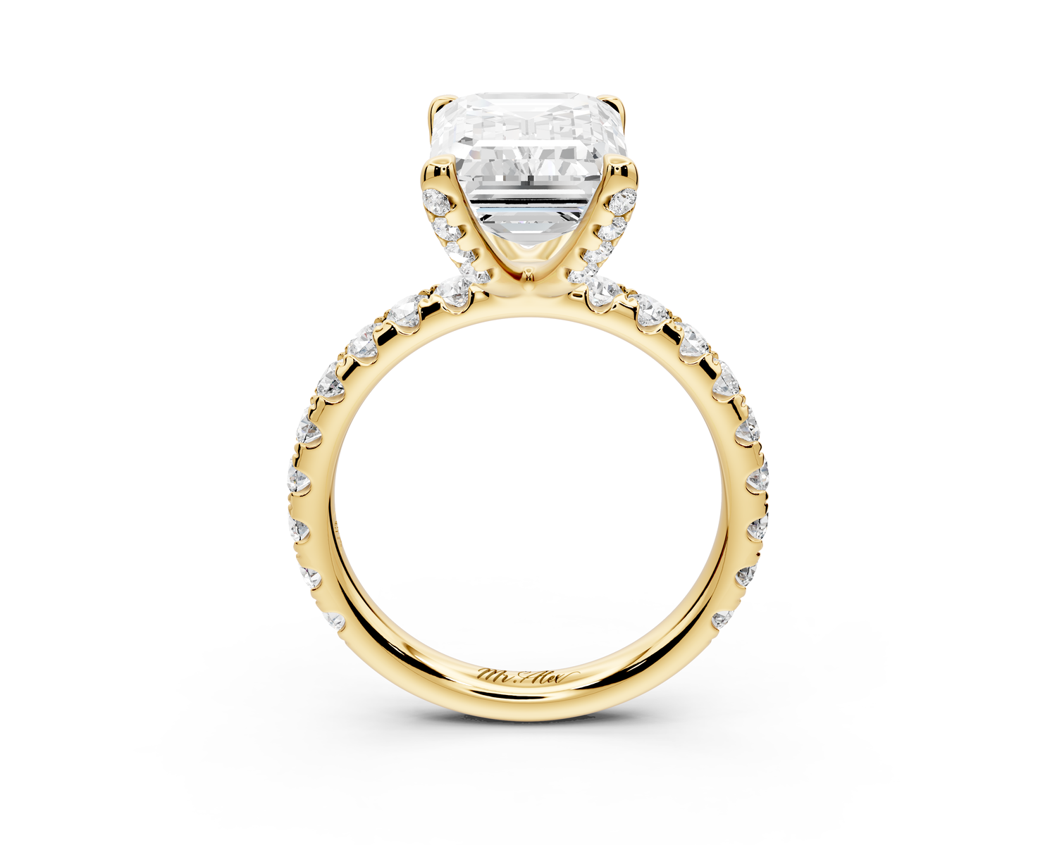 Elise - 4ct 14k yellow gold emerald diamond 6-Talon Prong Diamond Crown with Pavé Engagement Ring