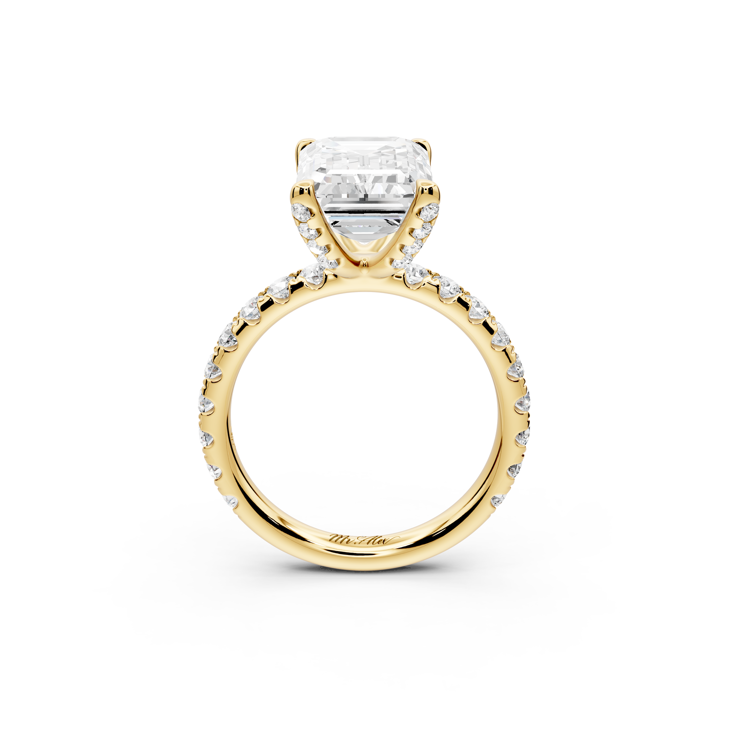 Elise - 4ct 14k yellow gold emerald diamond 6-Talon Prong Diamond Crown with Pavé Engagement Ring