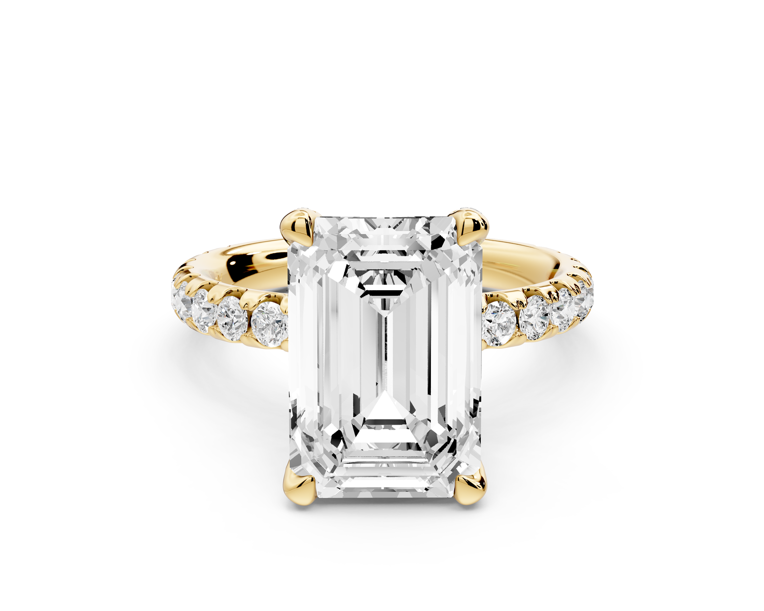 Elise - 4ct 14k yellow gold emerald diamond 6-Talon Prong Diamond Crown with Pavé Engagement Ring