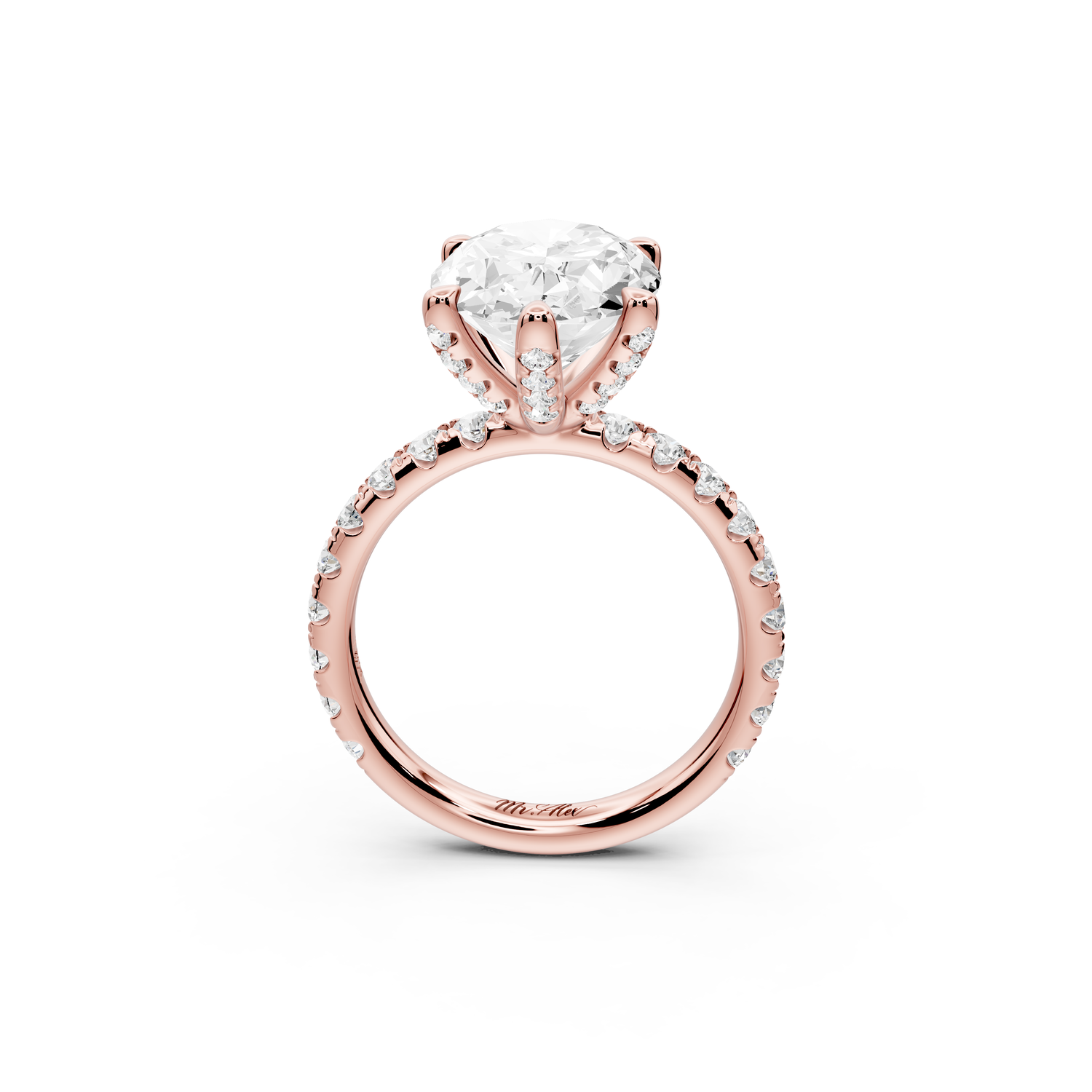 Elise - 4ct 14k rose gold oval diamond 6-Talon Prong Diamond Crown with Pavé Engagement Ring