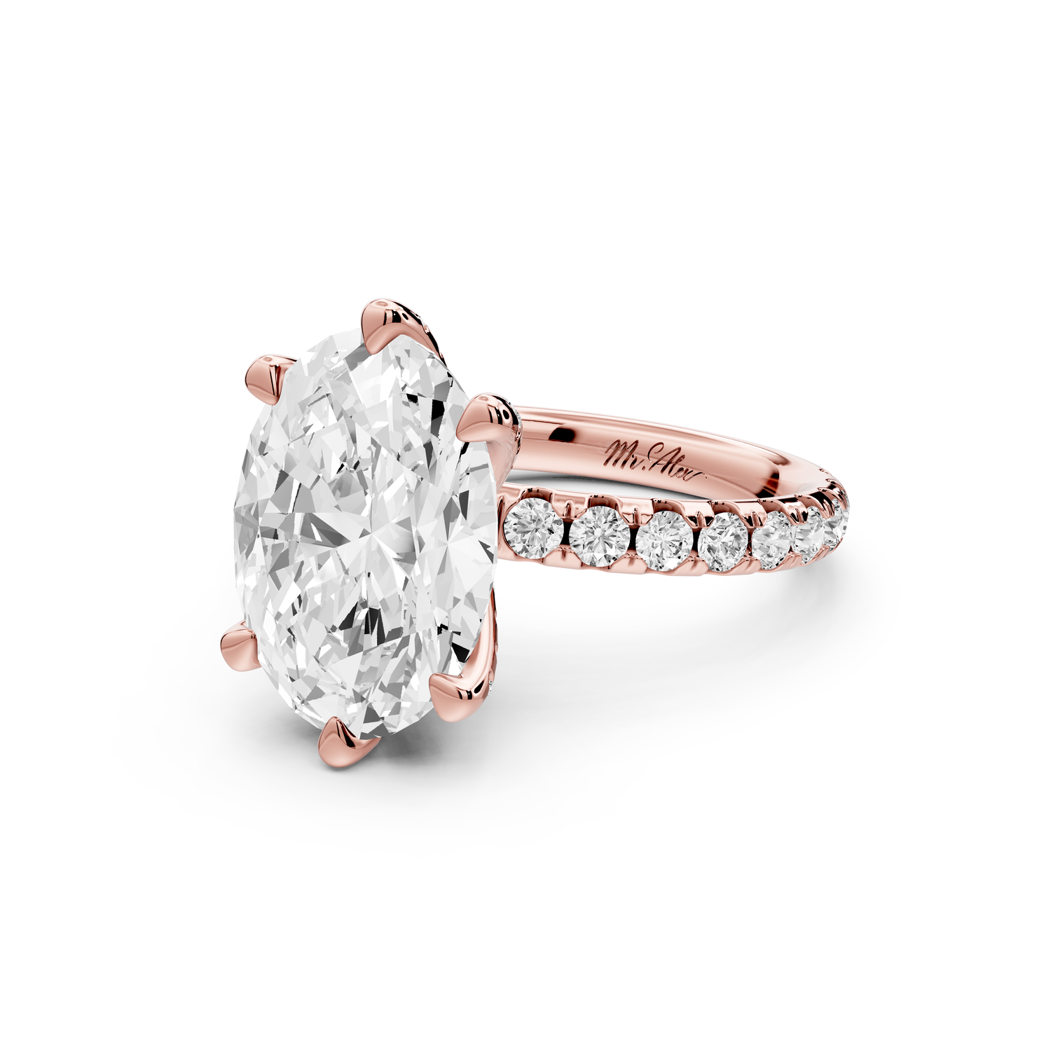 Elise - 4ct 14k rose gold oval diamond 6-Talon Prong Diamond Crown with Pavé Engagement Ring