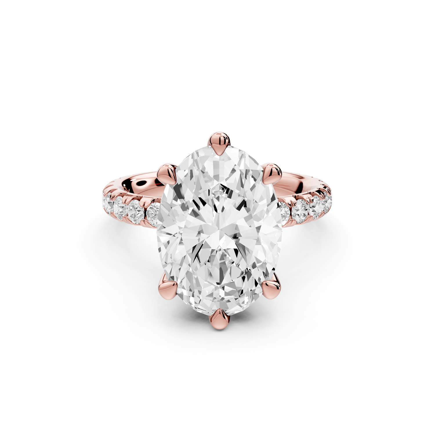 Elise - 4ct 14k rose gold oval diamond 6-Talon Prong Diamond Crown with Pavé Engagement Ring