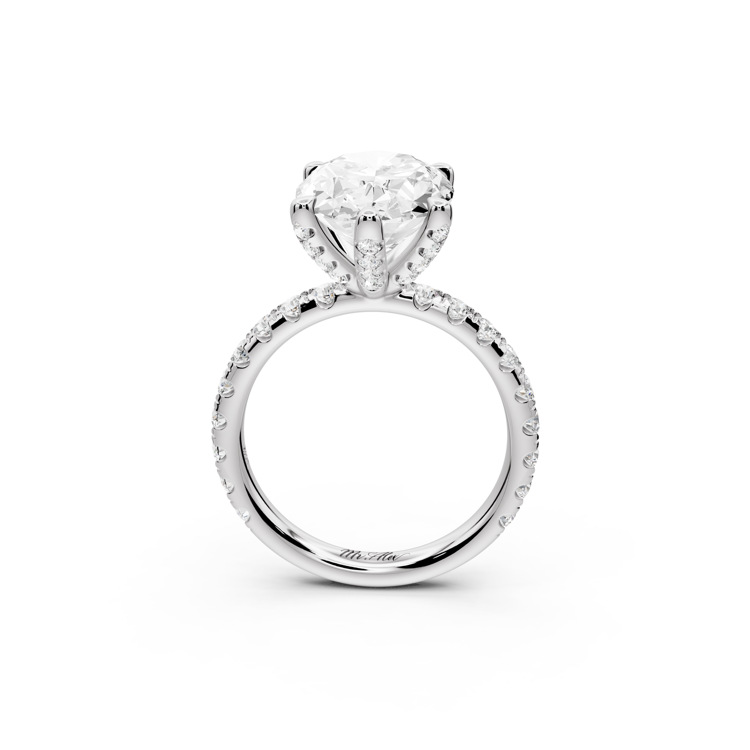 Elise - 4ct 14k white gold oval diamond 6-Talon Prong Diamond Crown with Pavé Engagement Ring