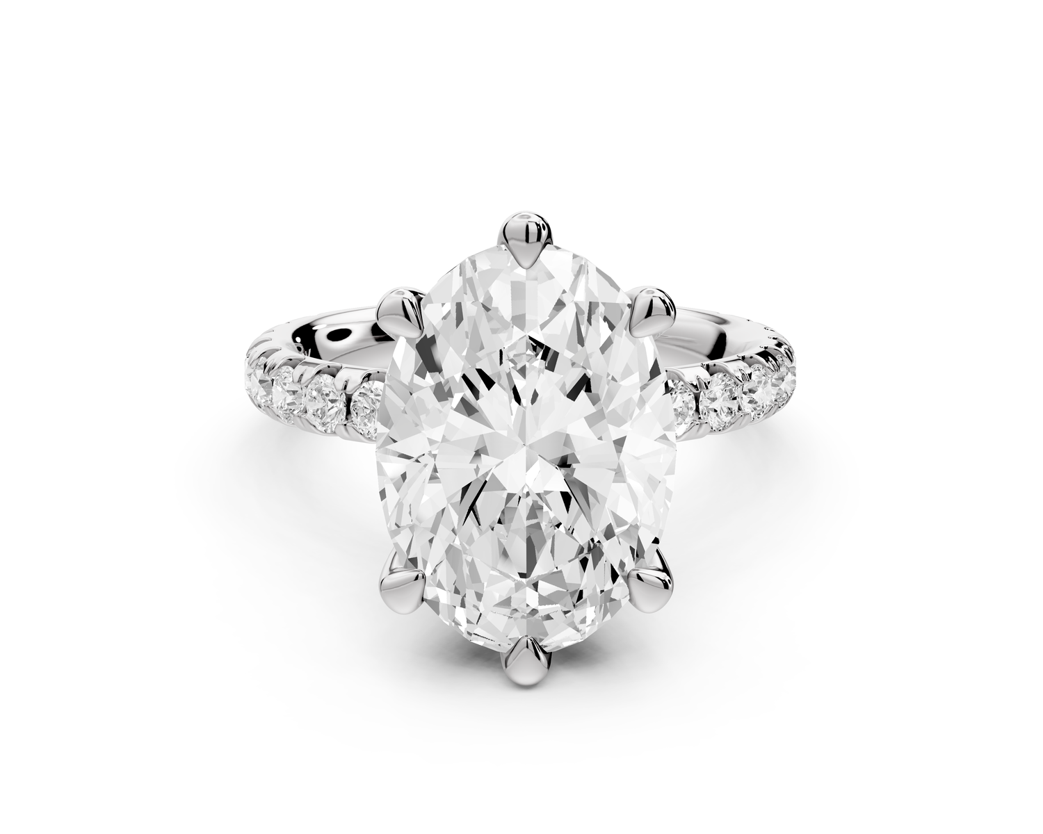 Elise - 4ct 18k white gold oval diamond 6-Talon Prong Diamond Crown with Pavé Engagement Ring