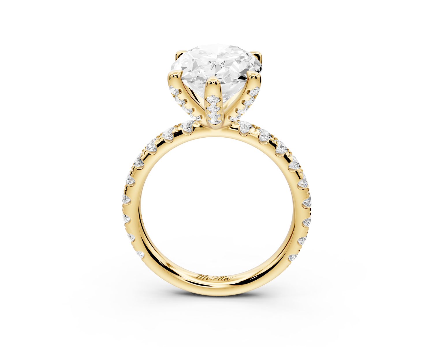 Elise - 4ct 14k yellow gold oval diamond 6-Talon Prong Diamond Crown with Pavé Engagement Ring