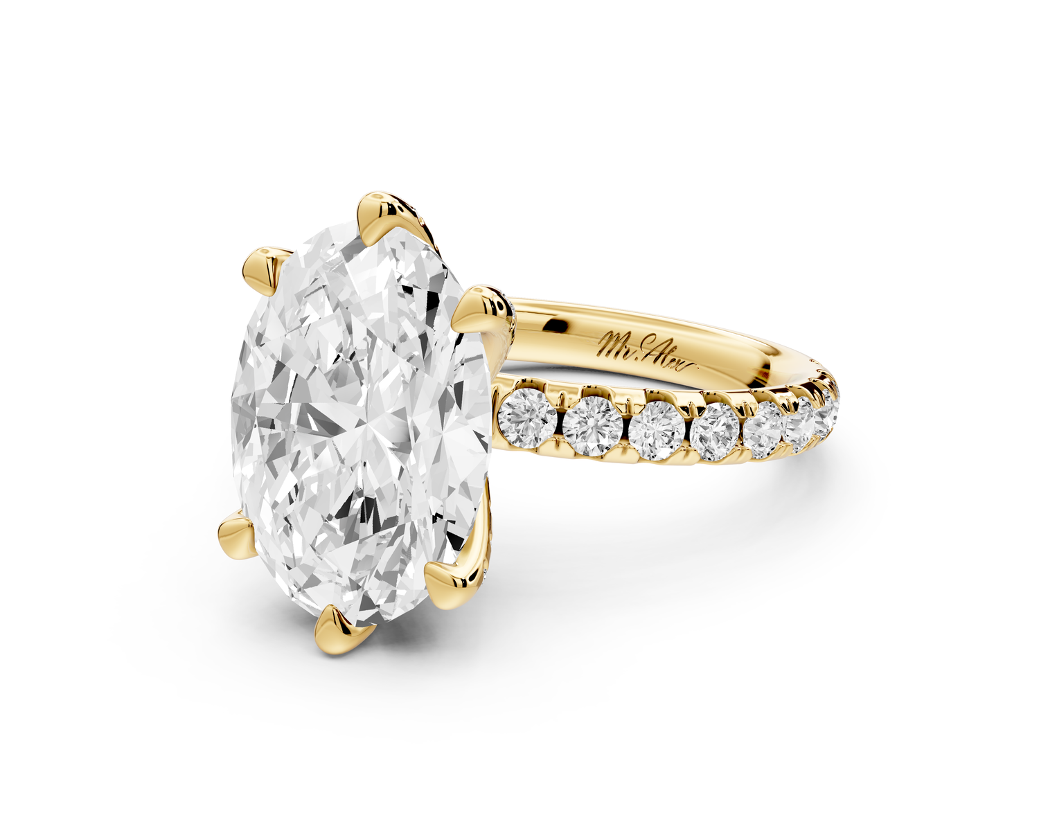 Elise - 4ct 14k yellow gold oval diamond 6-Talon Prong Diamond Crown with Pavé Engagement Ring