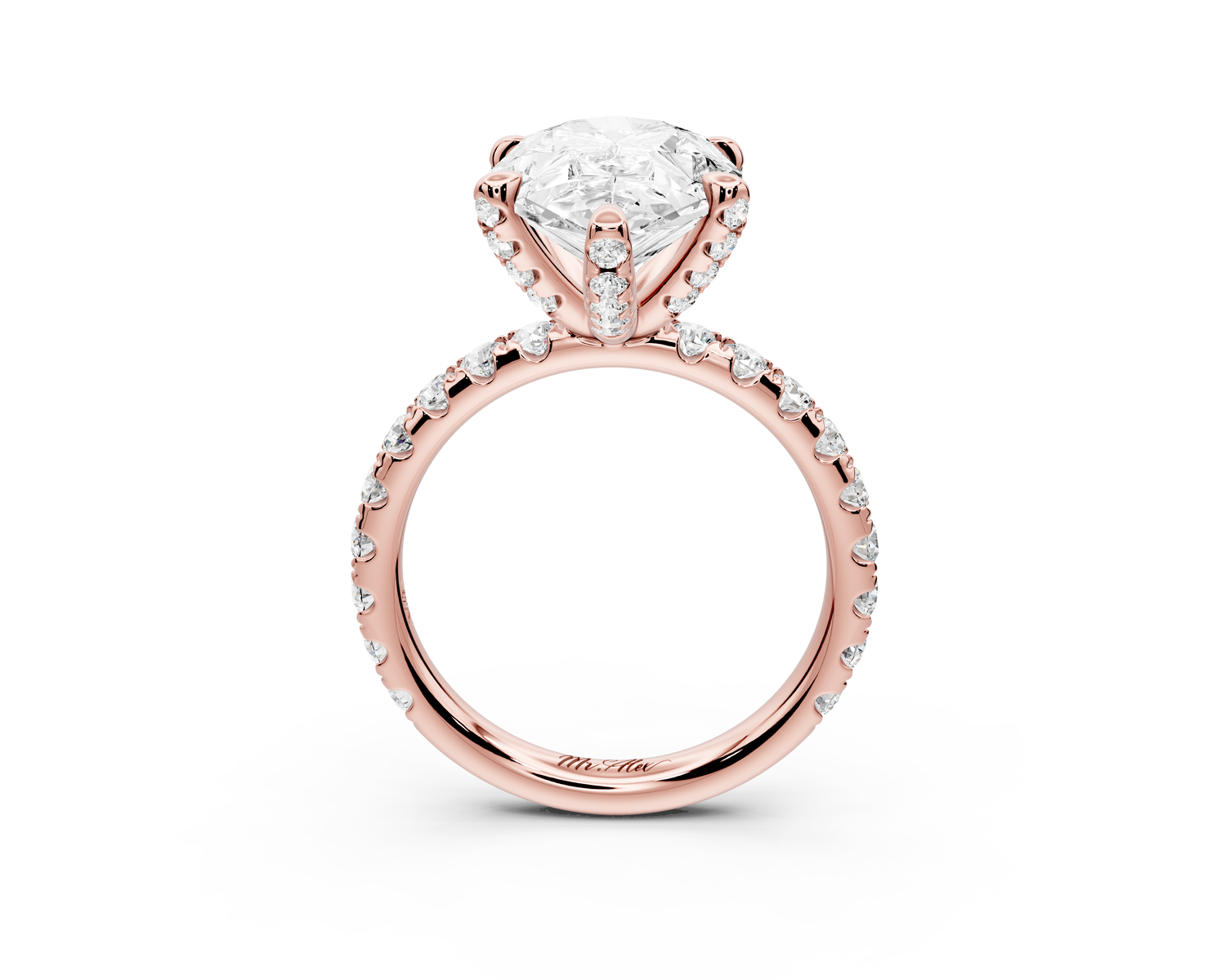Elise - 4ct 14k rose gold pear diamond 6-Talon Prong Diamond Crown with Pavé Engagement Ring