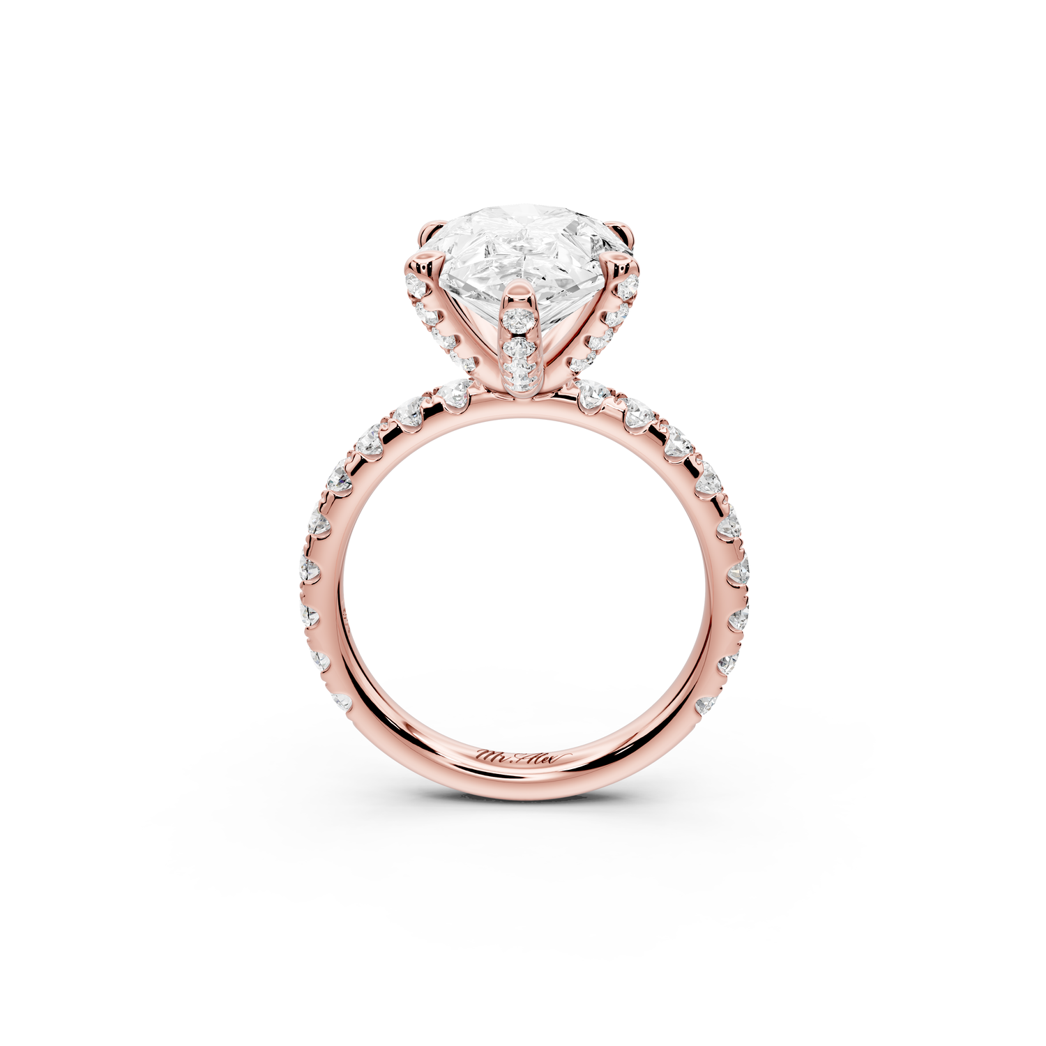 Elise - 4ct 14k rose gold pear diamond 6-Talon Prong Diamond Crown with Pavé Engagement Ring