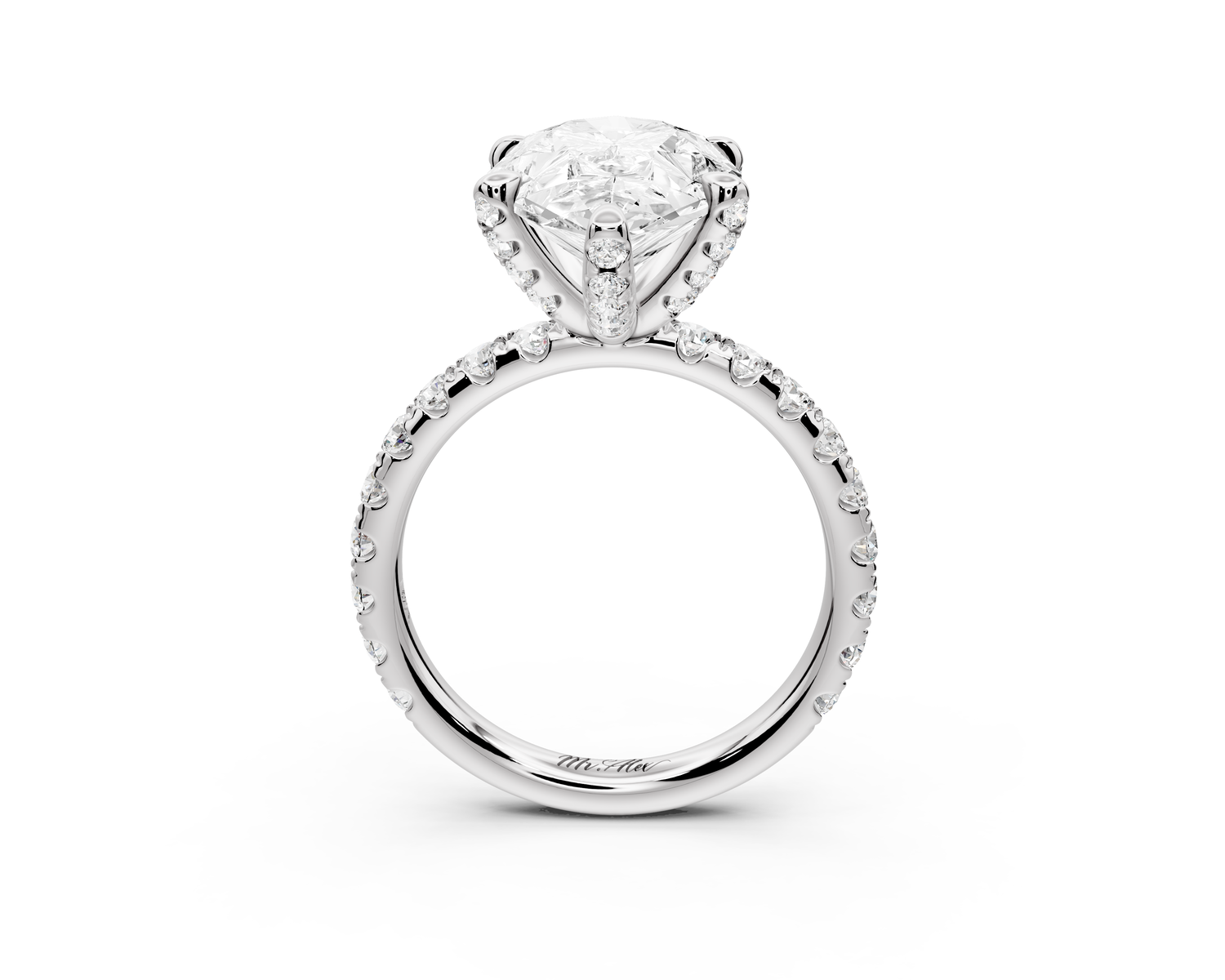 Elise - 4ct 14k white gold pear diamond 6-Talon Prong Diamond Crown with Pavé Engagement Ring