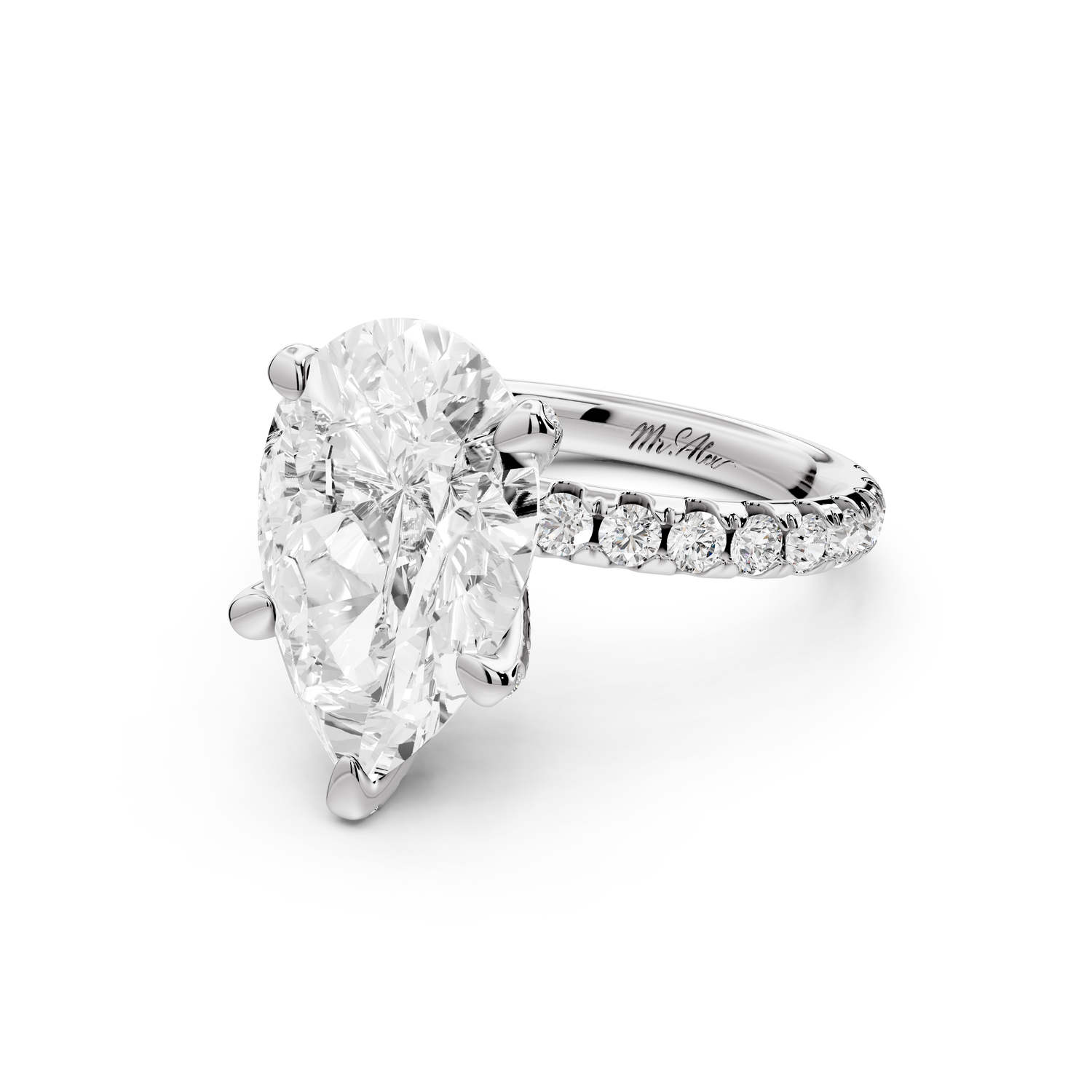 Elise - 4ct 14k white gold pear diamond 6-Talon Prong Diamond Crown with Pavé Engagement Ring