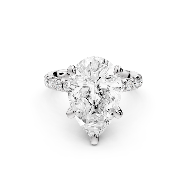 Elise - 4ct 14k white gold pear diamond 6-Talon Prong Diamond Crown with Pavé Engagement Ring