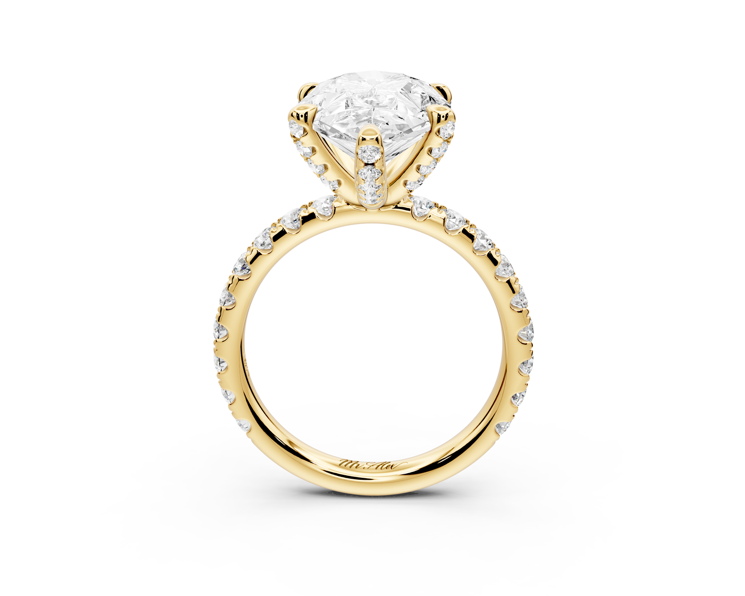 Elise - 4ct 14k yellow gold pear diamond 6-Talon Prong Diamond Crown with Pavé Engagement Ring