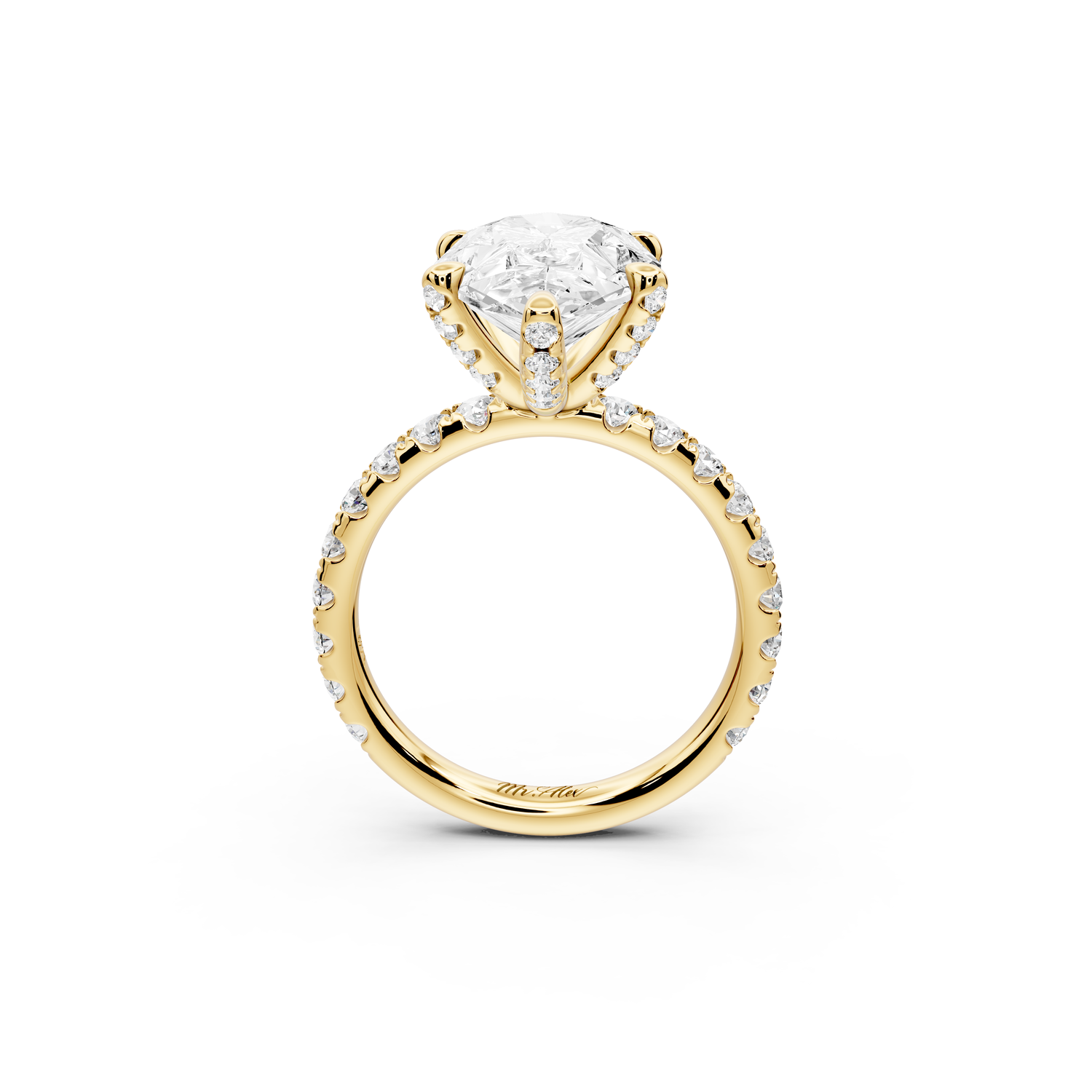 Elise - 4ct 14k yellow gold pear diamond 6-Talon Prong Diamond Crown with Pavé Engagement Ring