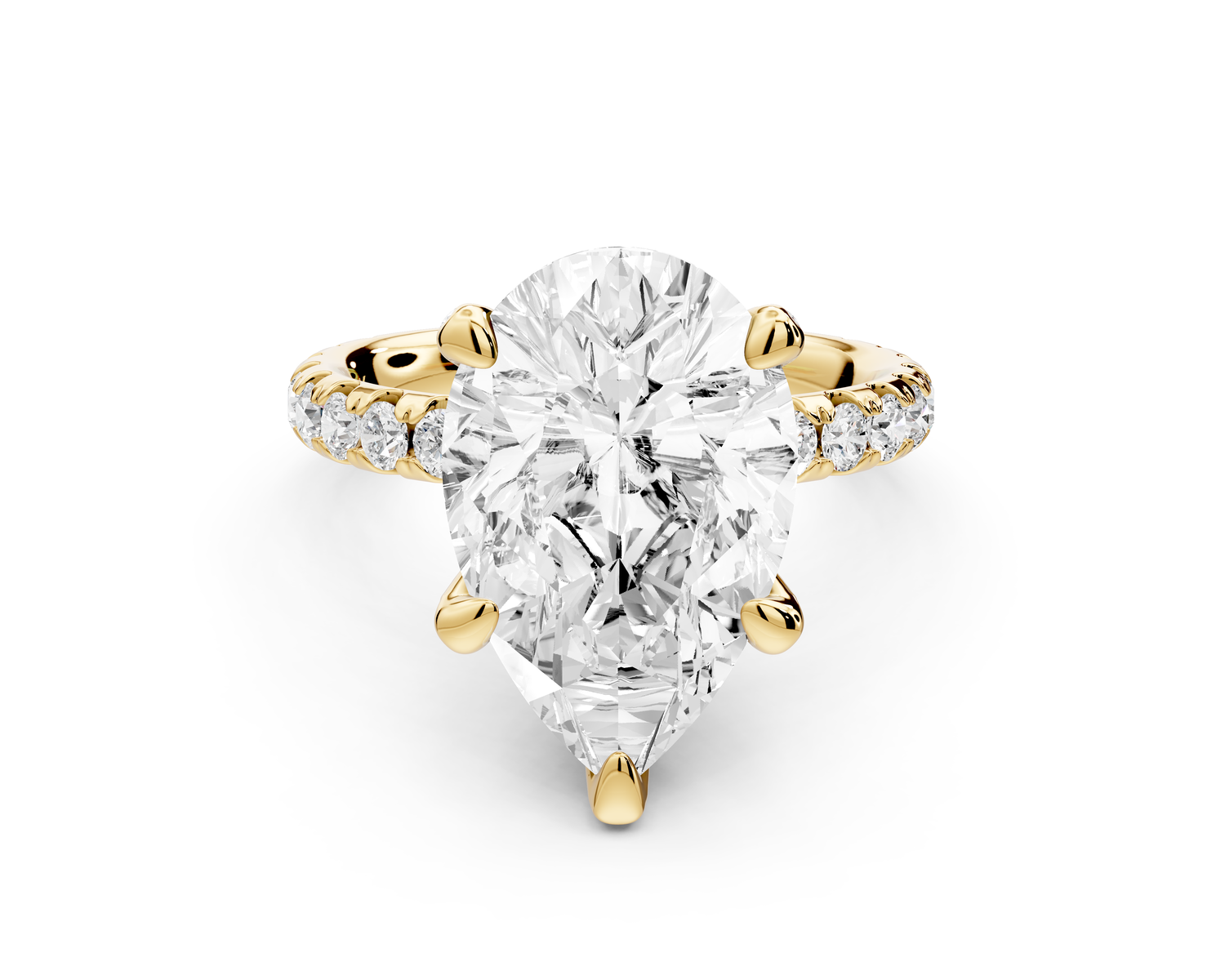 Elise - 4ct 14k yellow gold pear diamond 6-Talon Prong Diamond Crown with Pavé Engagement Ring
