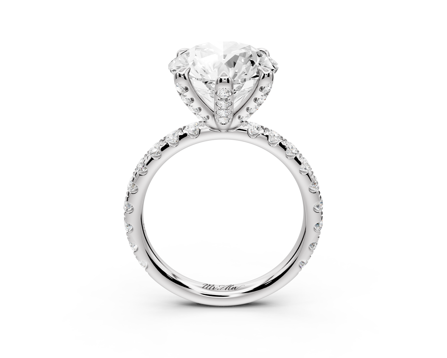 Elise - 4ct platinum round diamond 6-Talon Prong Diamond Crown with Pavé Engagement Ring