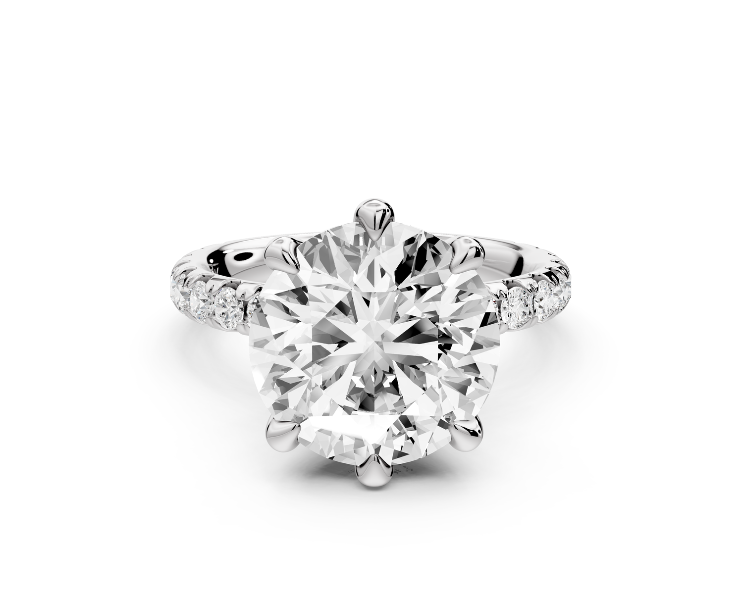 Elise - 4ct platinum round diamond 6-Talon Prong Diamond Crown with Pavé Engagement Ring