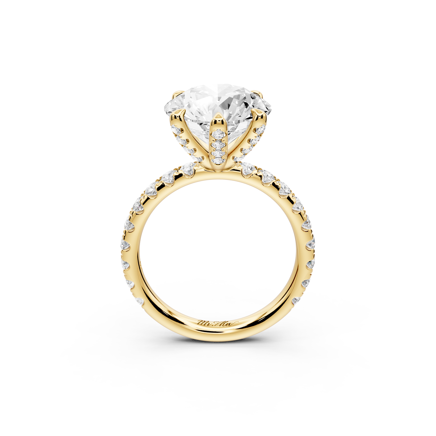 Elise - 4ct 14k yellow gold round diamond 6-Talon Prong Diamond Crown with Pavé Engagement Ring