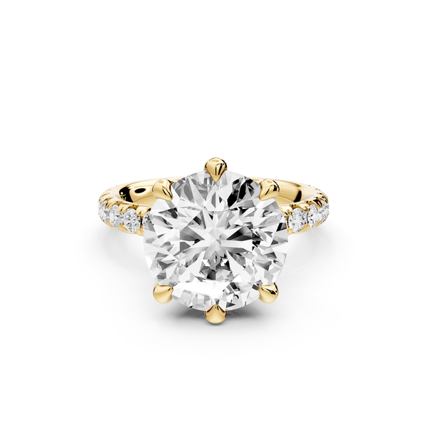 Elise - 4ct 14k yellow gold round diamond 6-Talon Prong Diamond Crown with Pavé Engagement Ring