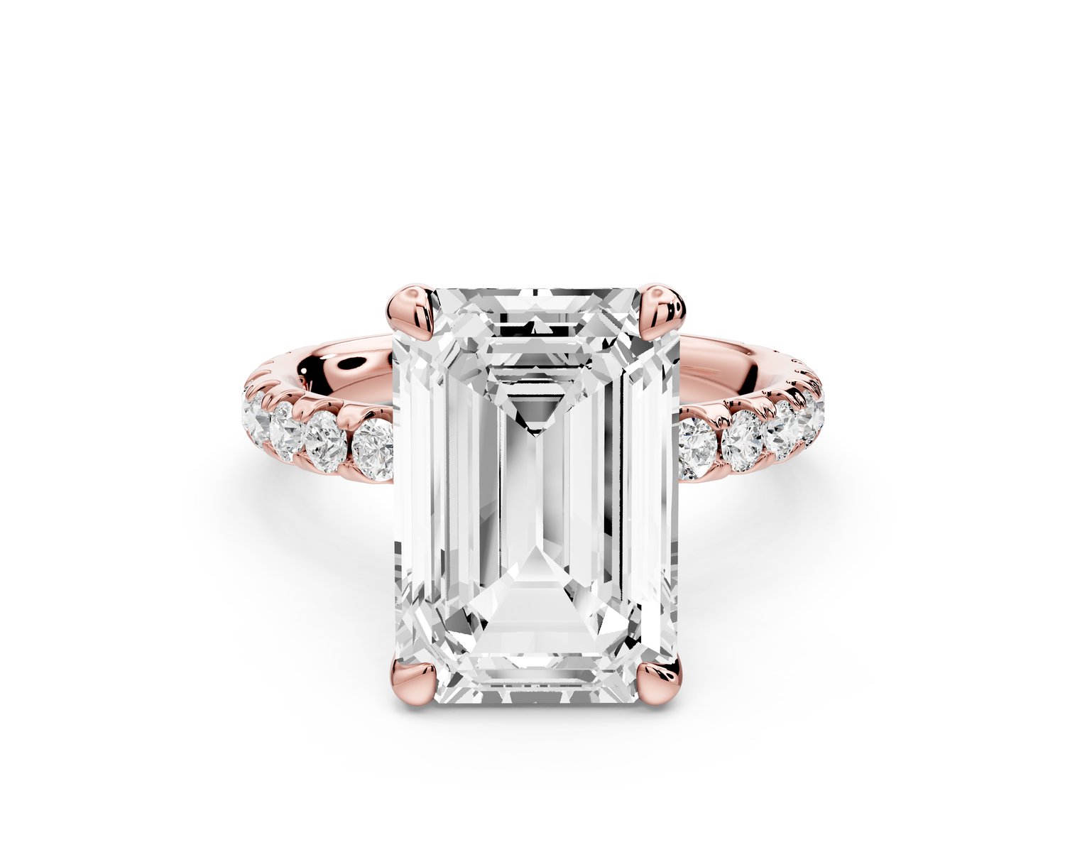 Elise - 5ct 14k rose gold emerald diamond 6-Talon Prong Diamond Crown with Pavé Engagement Ring