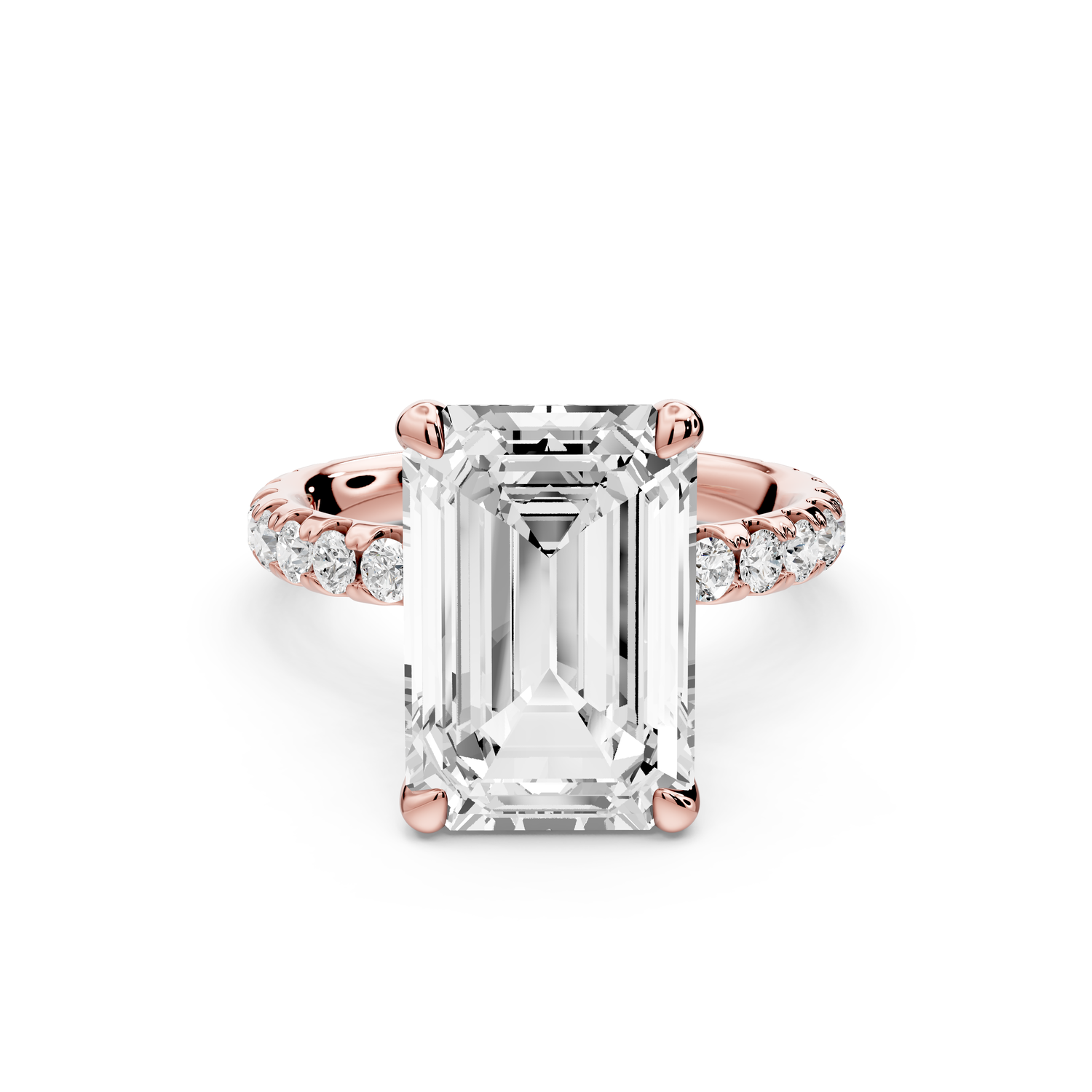 Elise - 5ct 14k rose gold emerald diamond 6-Talon Prong Diamond Crown with Pavé Engagement Ring