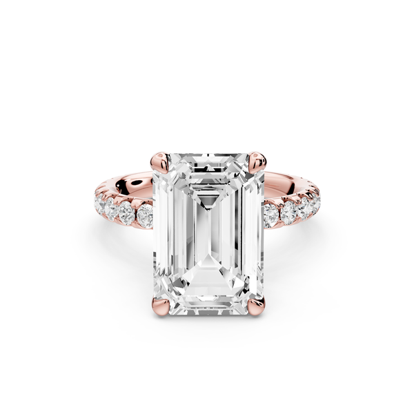 Elise - 5ct 14k rose gold emerald diamond 6-Talon Prong Diamond Crown with Pavé Engagement Ring