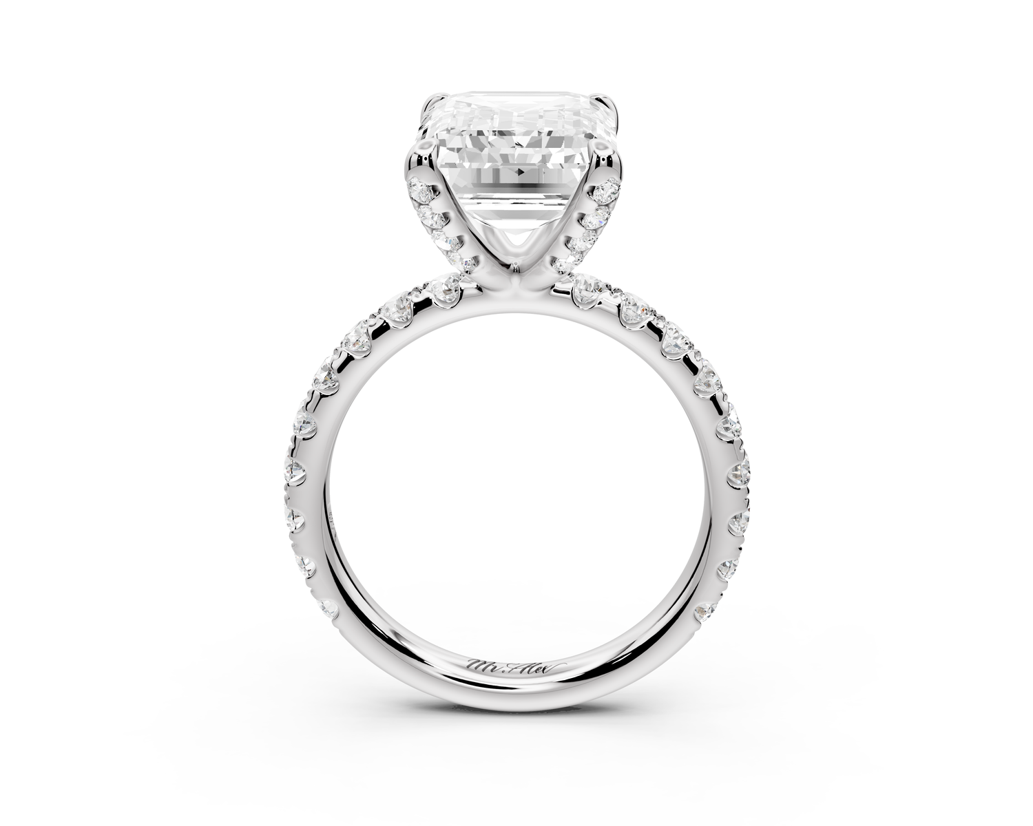 Elise - 5ct 14k white gold emerald diamond 6-Talon Prong Diamond Crown with Pavé Engagement Ring