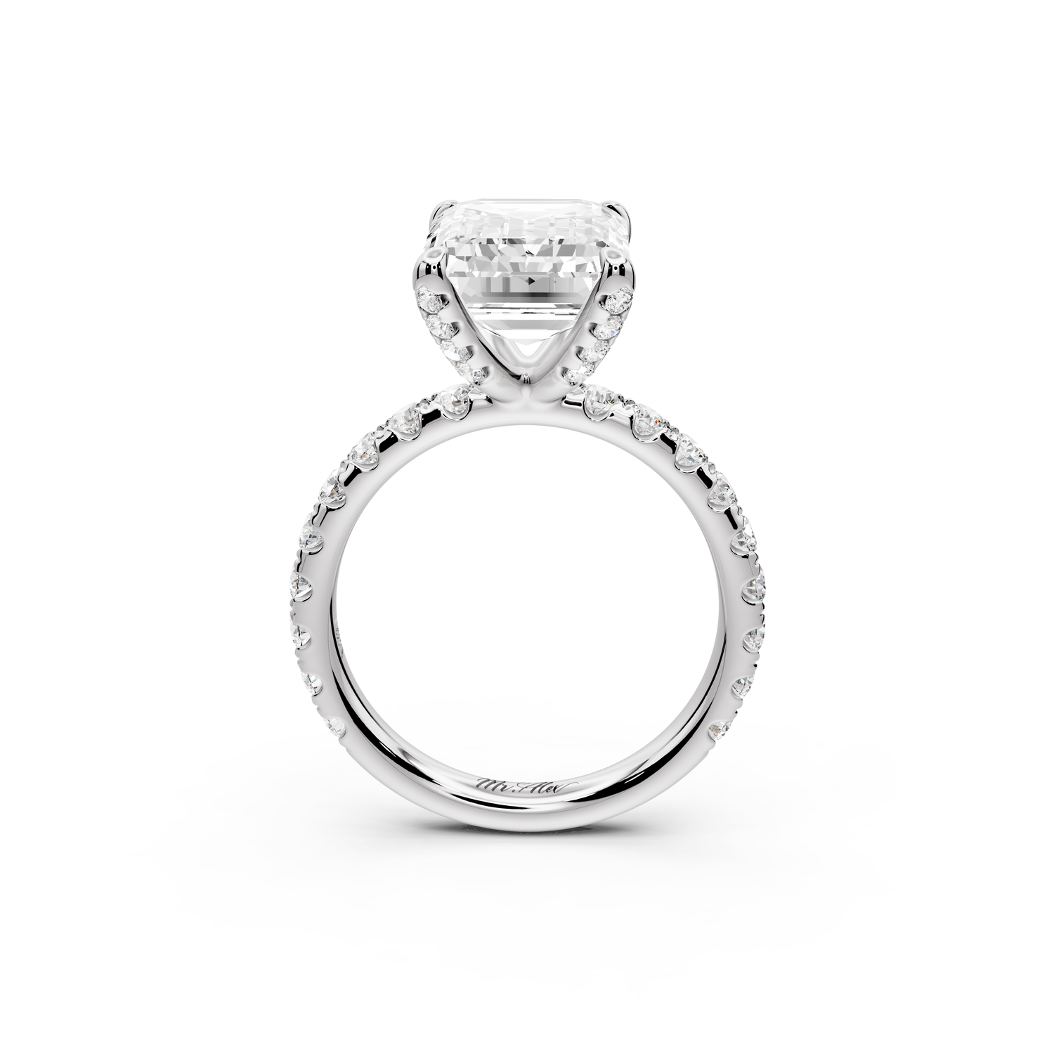 Elise - 5ct 14k white gold emerald diamond 6-Talon Prong Diamond Crown with Pavé Engagement Ring
