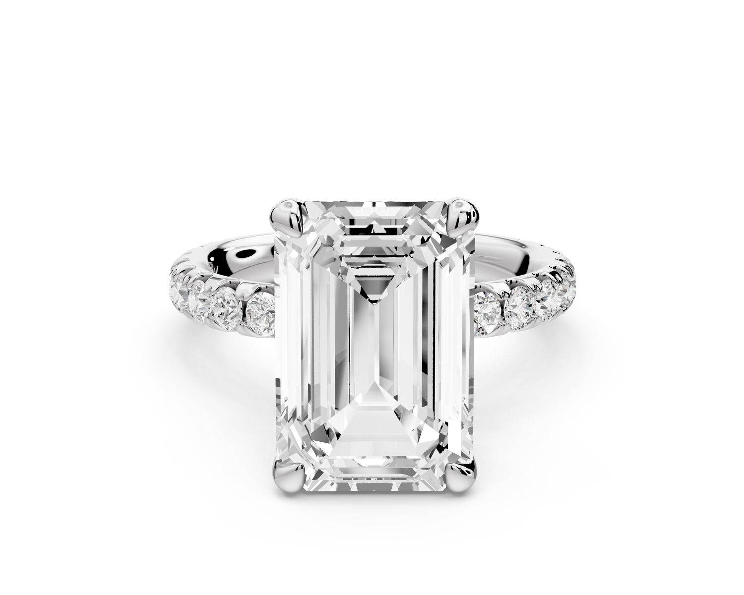 Elise - 5ct 14k white gold emerald diamond 6-Talon Prong Diamond Crown with Pavé Engagement Ring