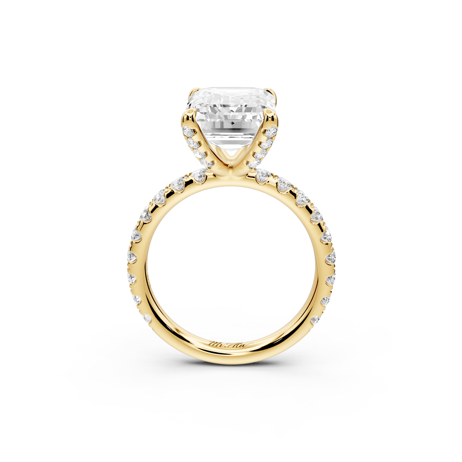 Elise - 5ct 14k yellow gold emerald diamond 6-Talon Prong Diamond Crown with Pavé Engagement Ring