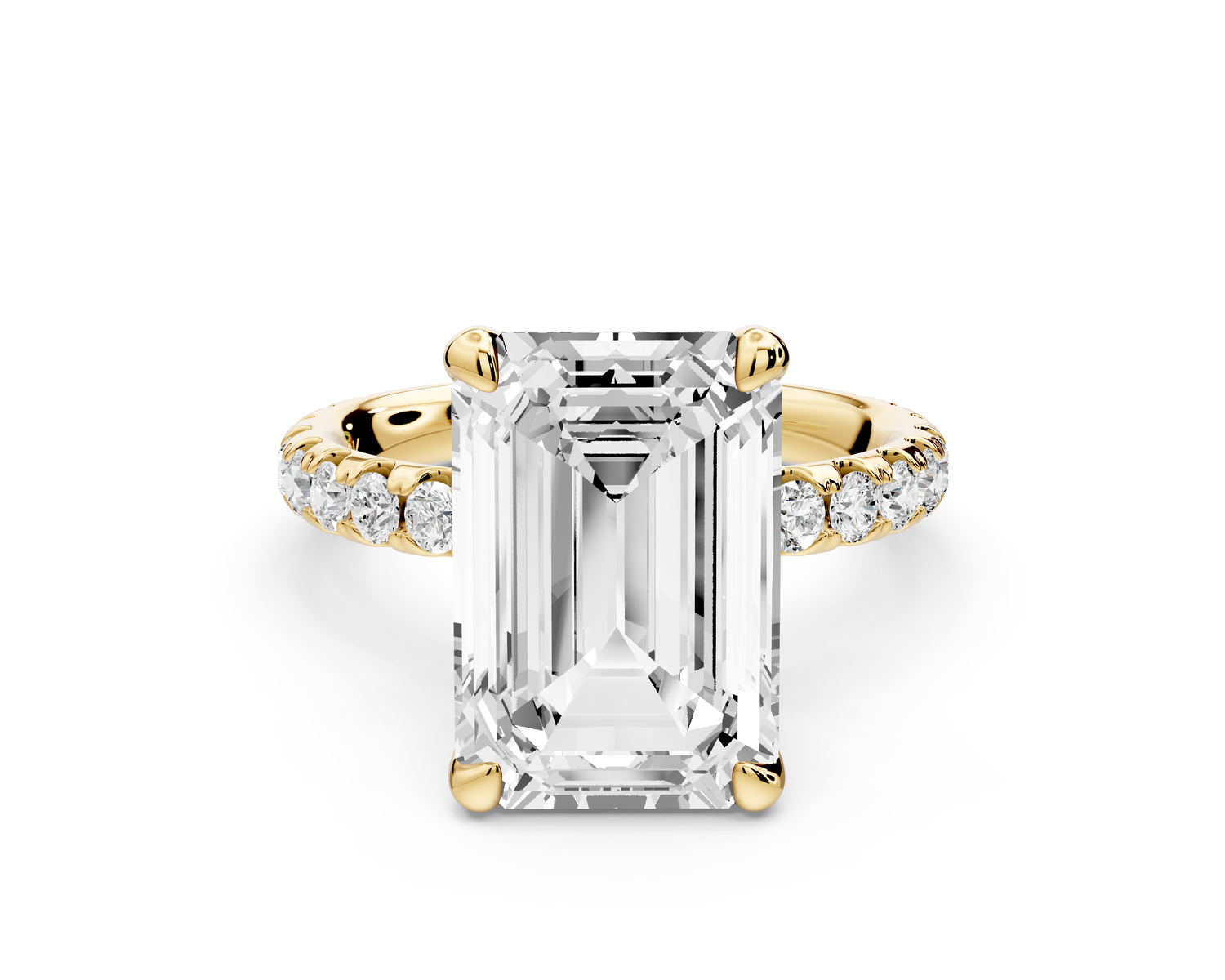 Elise - 5ct 14k yellow gold emerald diamond 6-Talon Prong Diamond Crown with Pavé Engagement Ring