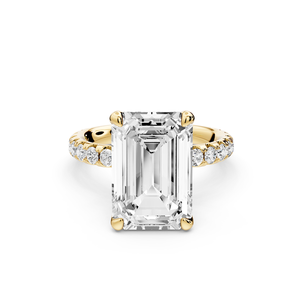 Elise - 5ct 14k yellow gold emerald diamond 6-Talon Prong Diamond Crown with Pavé Engagement Ring