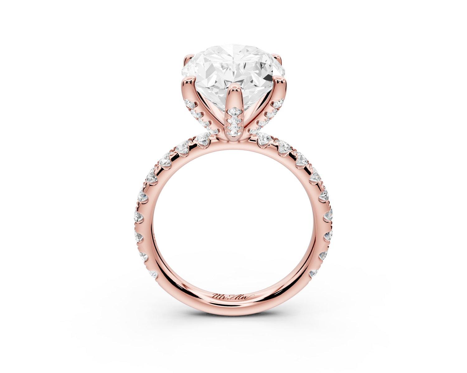 Elise - 5ct 14k rose gold oval diamond 6-Talon Prong Diamond Crown with Pavé Engagement Ring