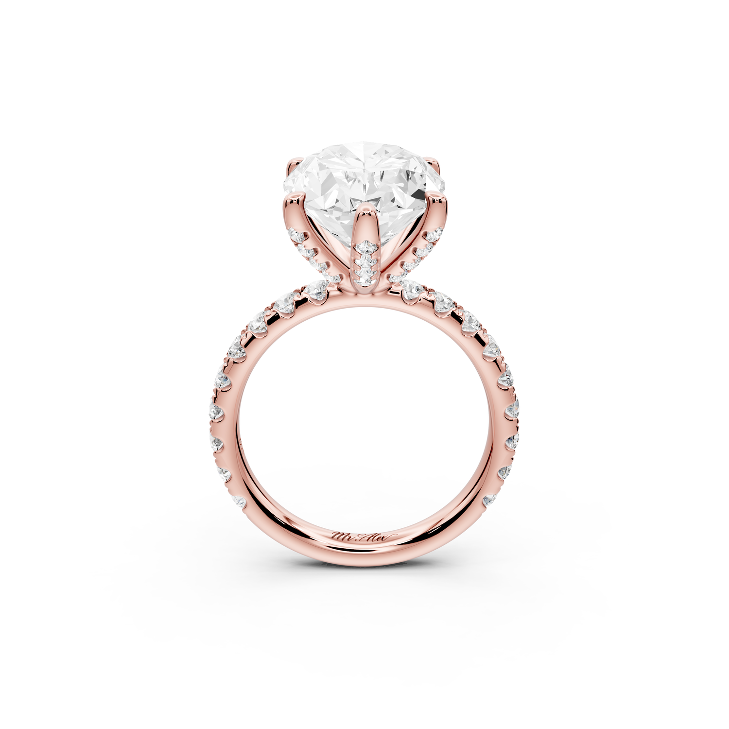 Elise - 5ct 14k rose gold oval diamond 6-Talon Prong Diamond Crown with Pavé Engagement Ring