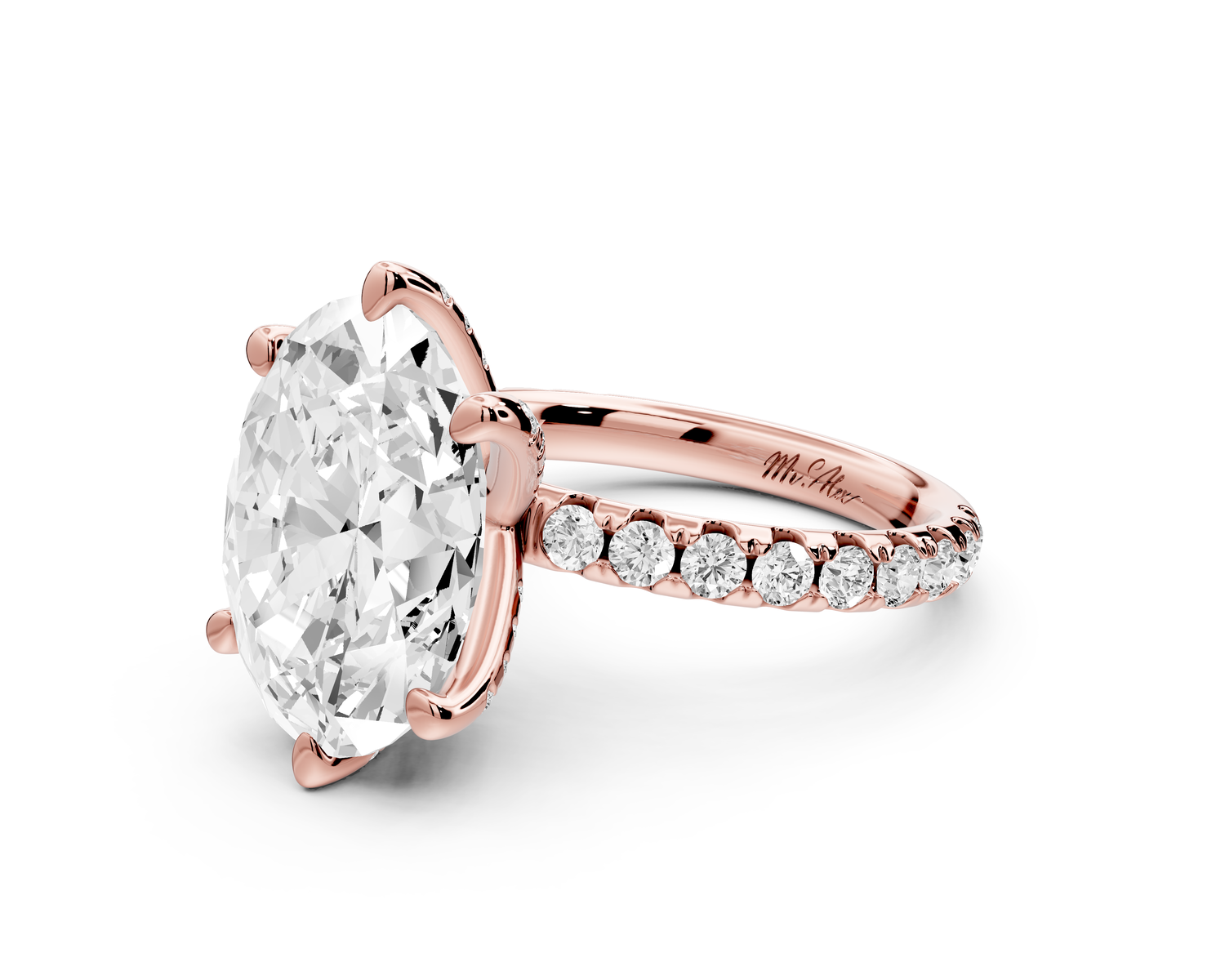 Elise - 5ct 14k rose gold oval diamond 6-Talon Prong Diamond Crown with Pavé Engagement Ring