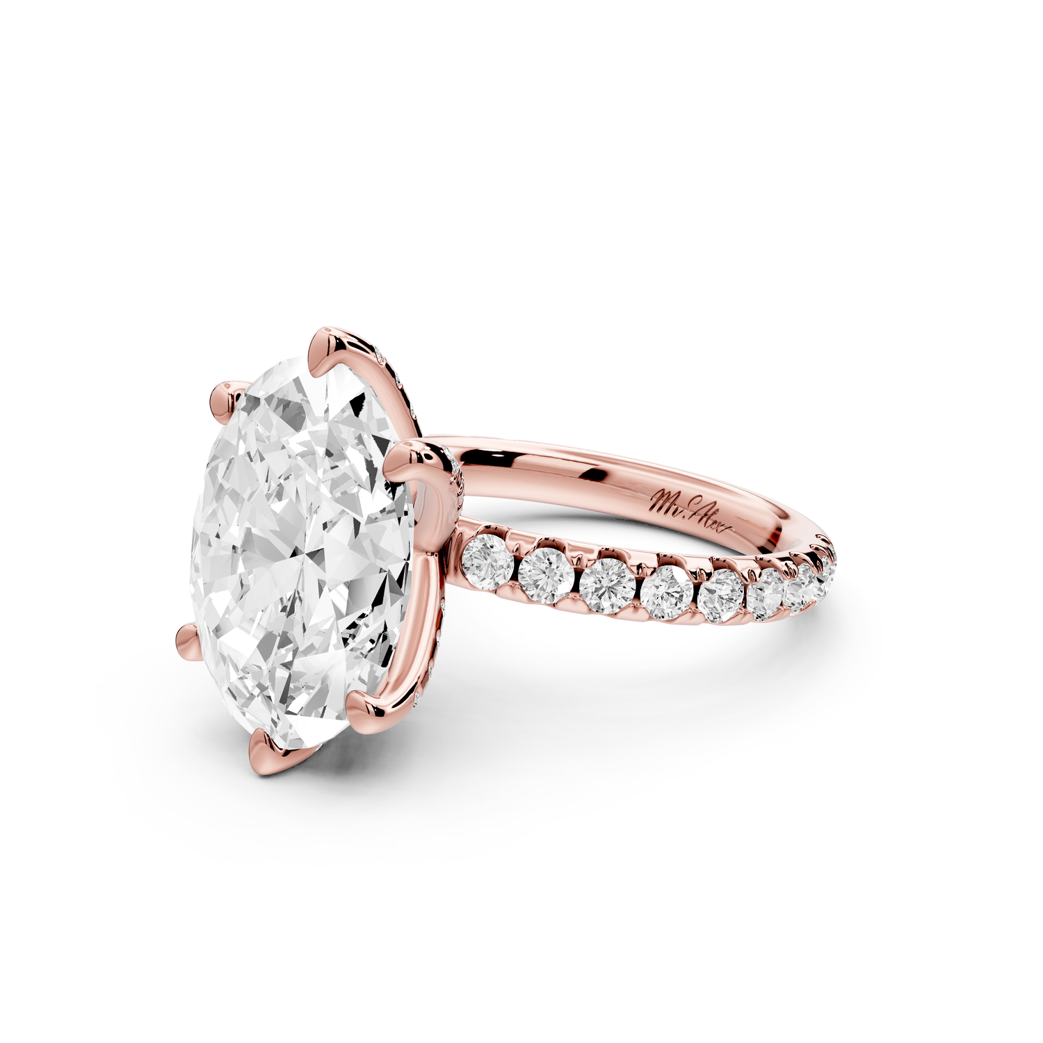 Elise - 5ct 14k rose gold oval diamond 6-Talon Prong Diamond Crown with Pavé Engagement Ring