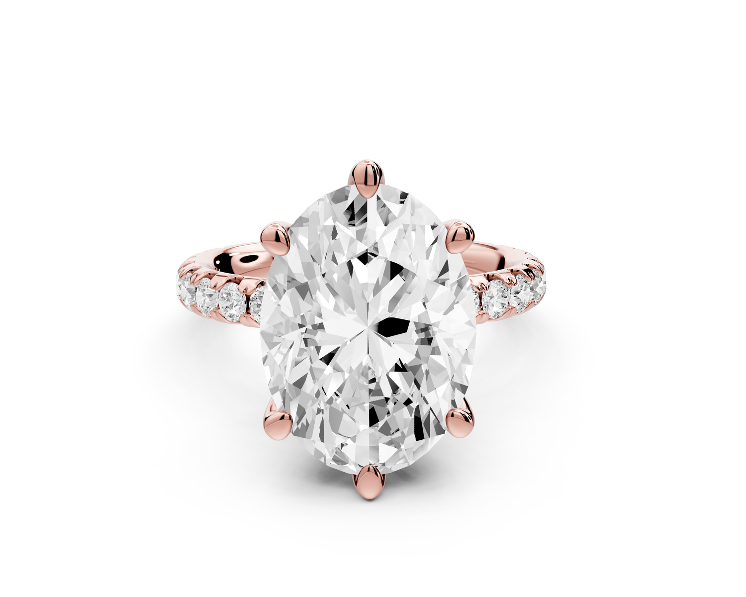 Elise - 5ct 14k rose gold oval diamond 6-Talon Prong Diamond Crown with Pavé Engagement Ring