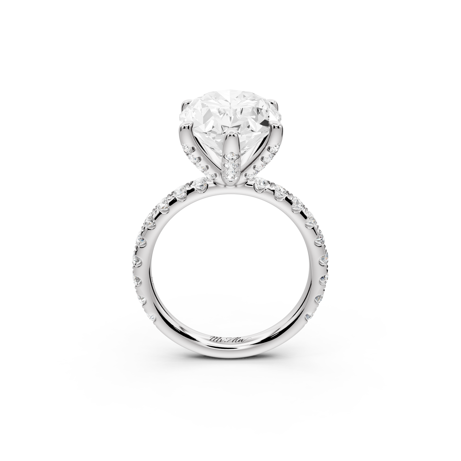 Elise - 5ct 14k white gold oval diamond 6-Talon Prong Diamond Crown with Pavé Engagement Ring