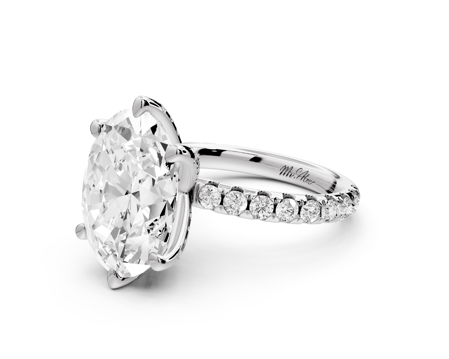 Elise - 5ct 14k white gold oval diamond 6-Talon Prong Diamond Crown with Pavé Engagement Ring