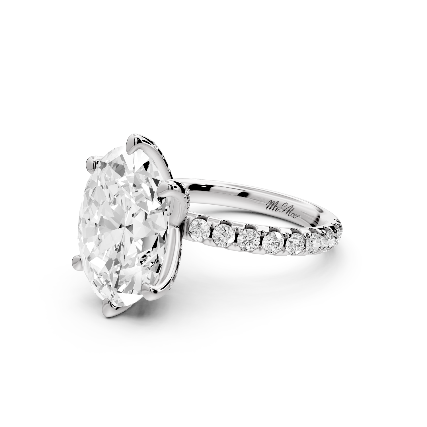 Elise - 5ct 14k white gold oval diamond 6-Talon Prong Diamond Crown with Pavé Engagement Ring