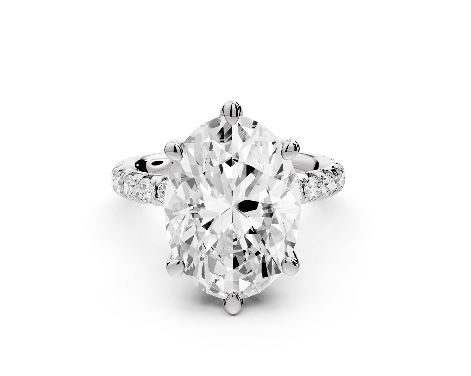 Elise - 5ct 14k white gold oval diamond 6-Talon Prong Diamond Crown with Pavé Engagement Ring