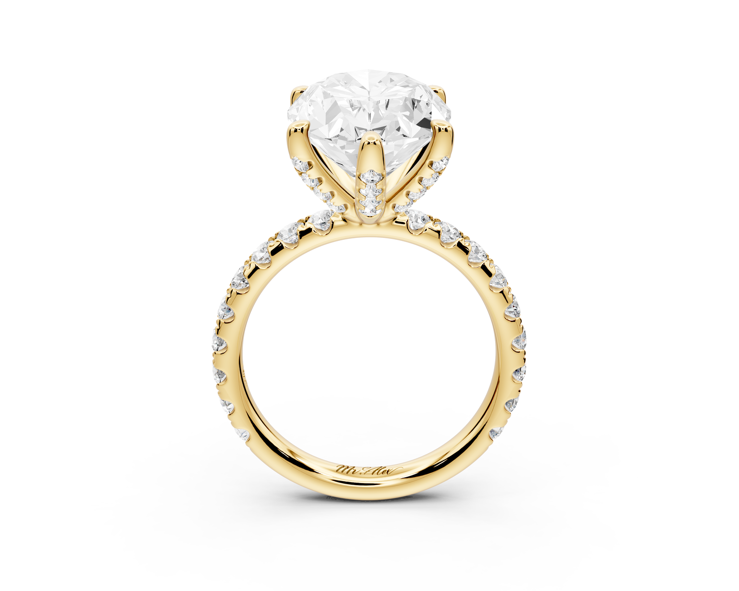 Elise - 5ct 18k yellow gold oval diamond 6-Talon Prong Diamond Crown with Pavé Engagement Ring