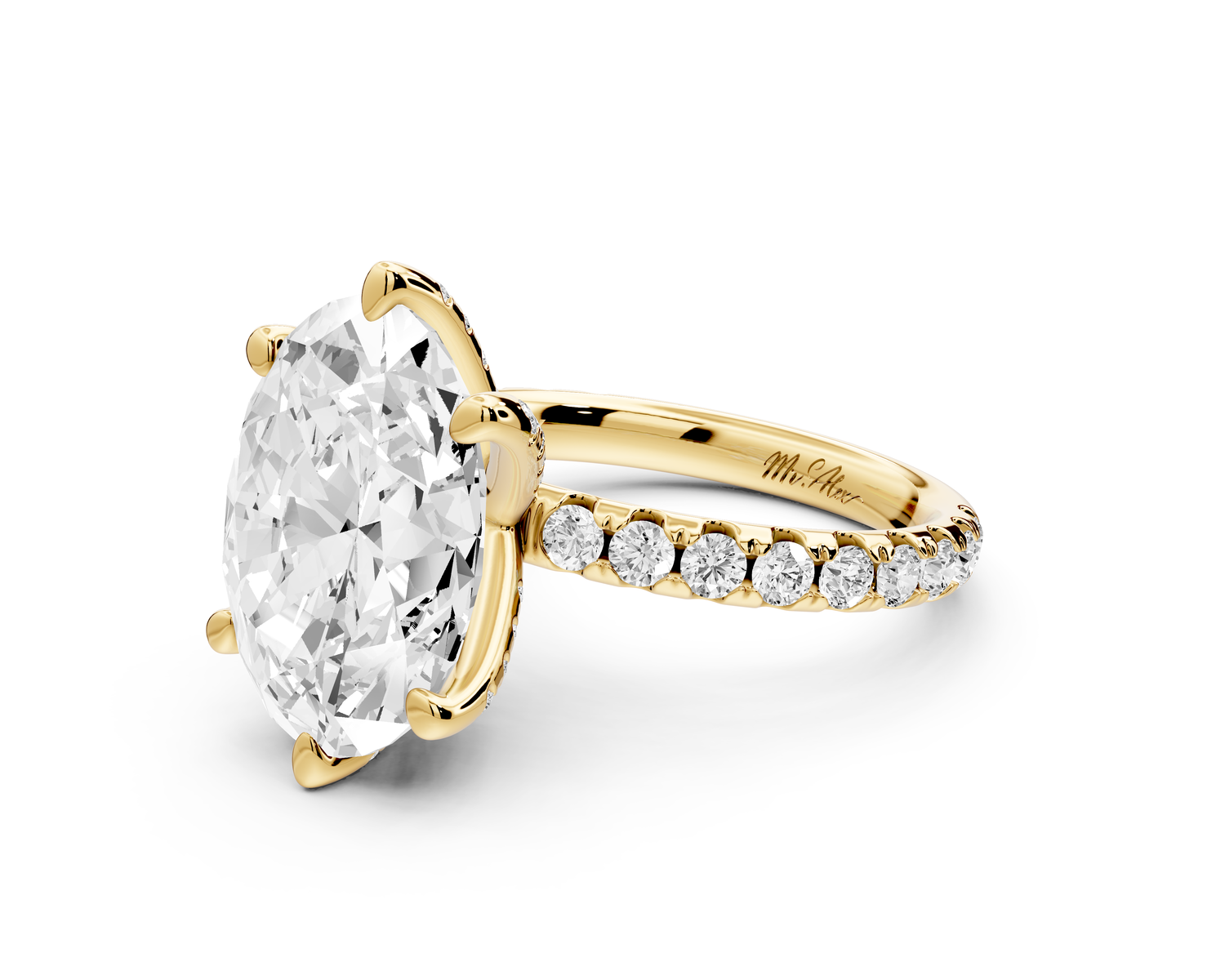 Elise - 5ct 14k yellow gold oval diamond 6-Talon Prong Diamond Crown with Pavé Engagement Ring