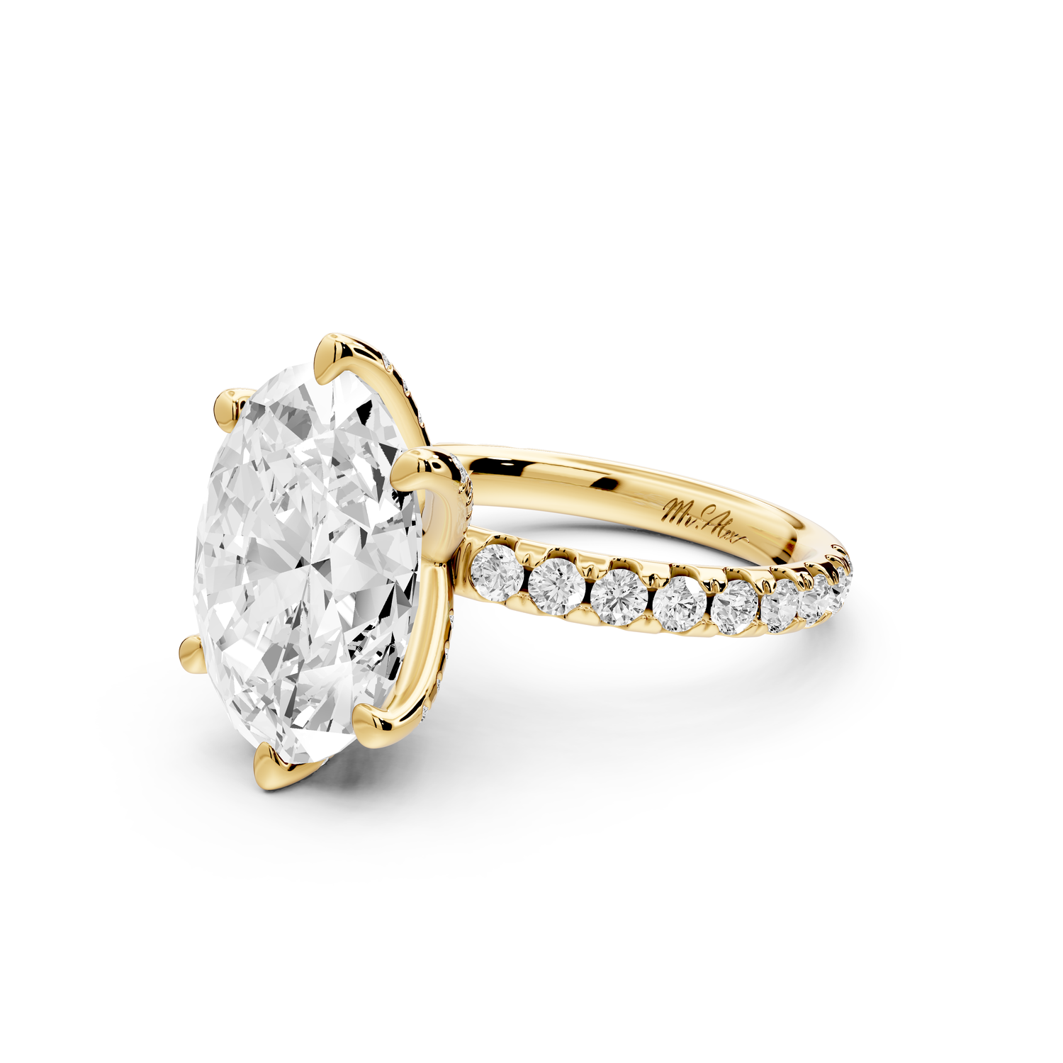 Elise - 5ct 14k yellow gold oval diamond 6-Talon Prong Diamond Crown with Pavé Engagement Ring