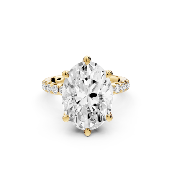 Elise - 5ct 14k yellow gold oval diamond 6-Talon Prong Diamond Crown with Pavé Engagement Ring